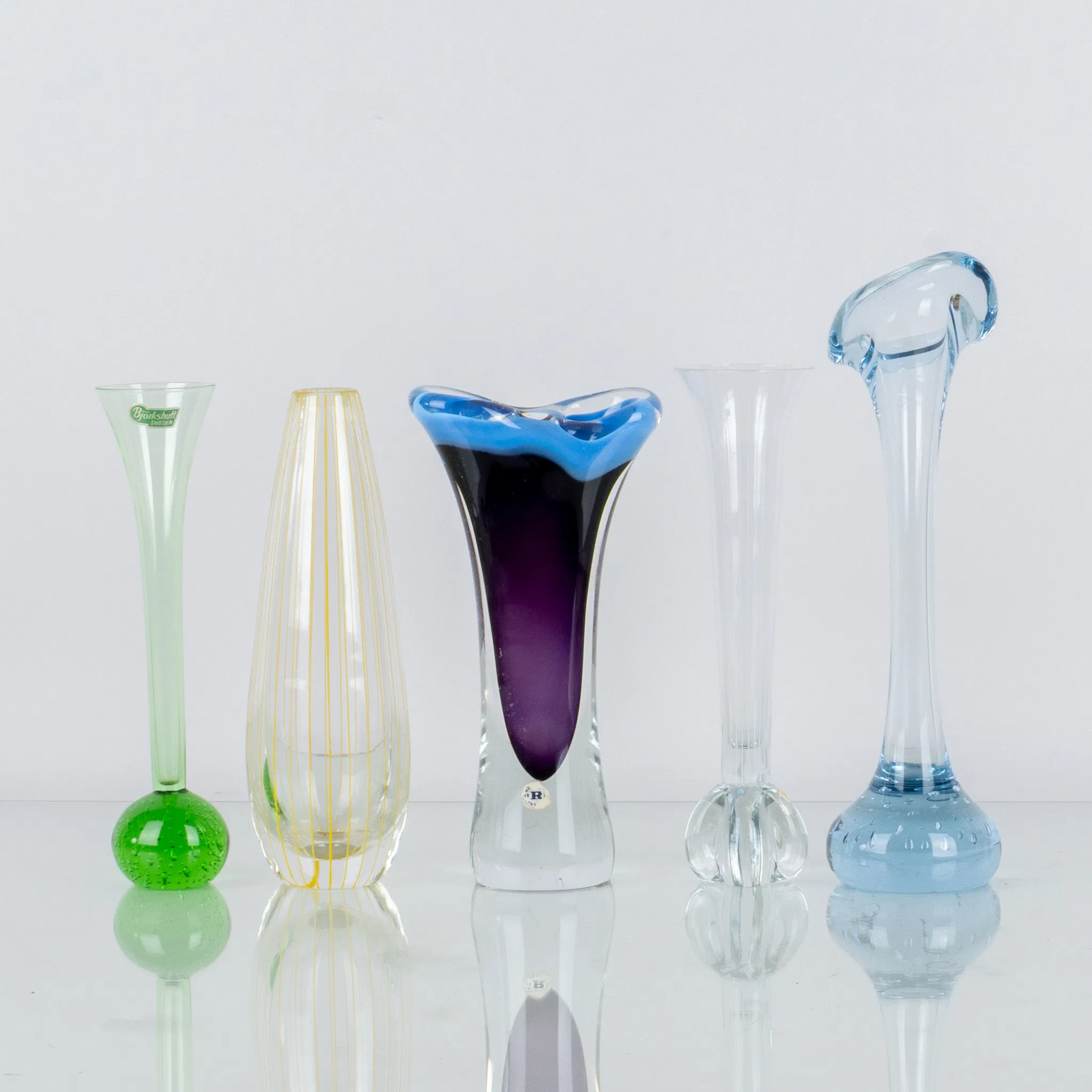 VASOS, 5 piezas, vidrio, incluyendo Reijmyre y Björkshult, mediados del siglo XX
