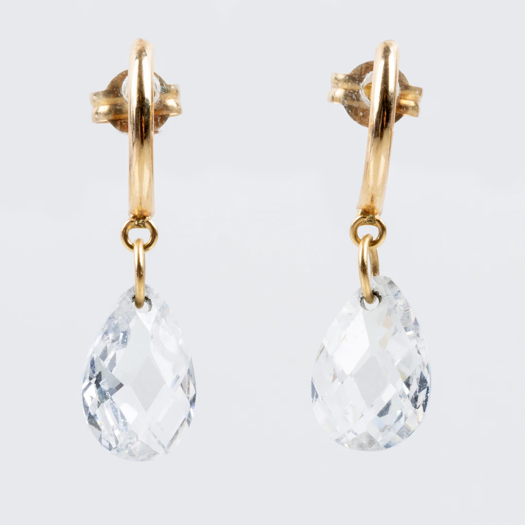 EARRINGS, 1 pair, 18k gold, with white stones, 1900s/2000s