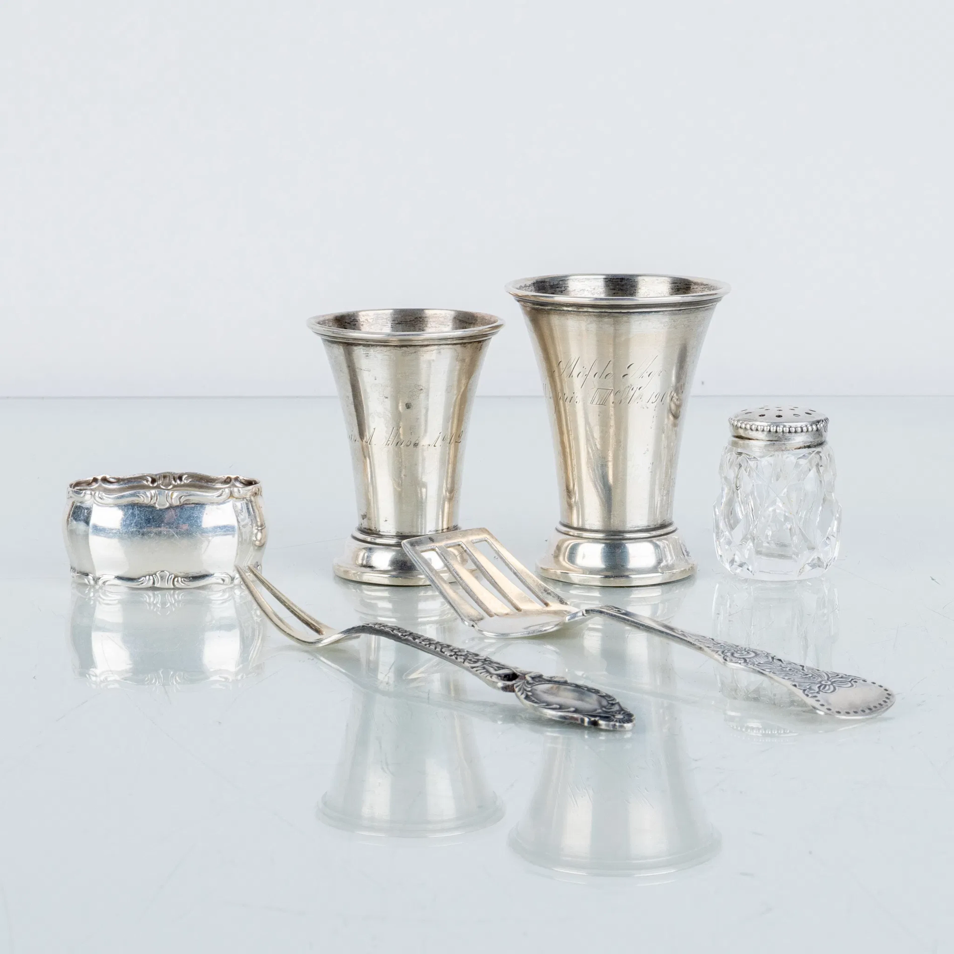 SILVER OBJECTS, 6 parts, silver, 1900s