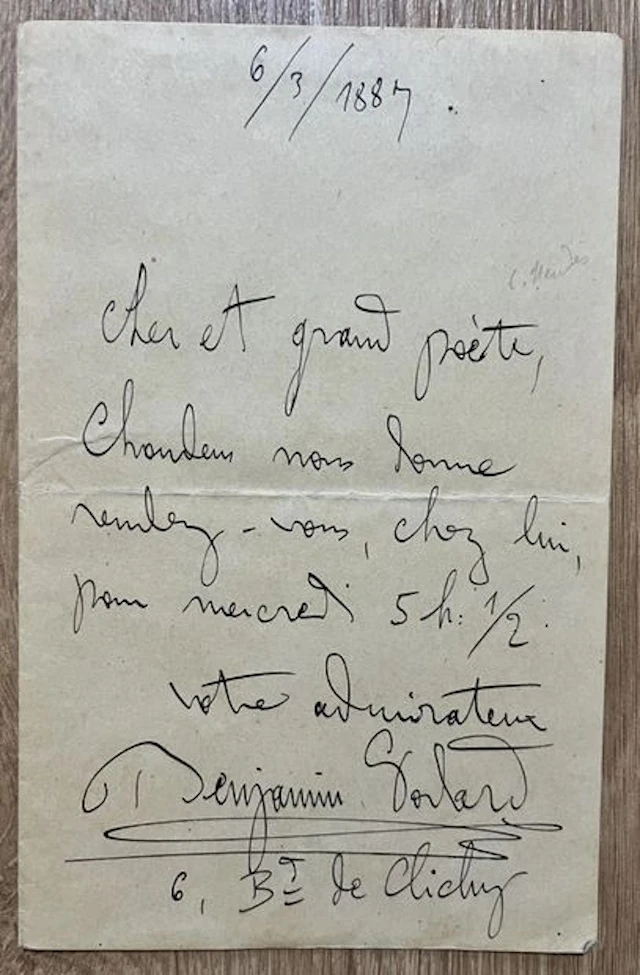 GODARD (Benjamin) (1849-1895), compositeur, violoniste et ch - Lot 180