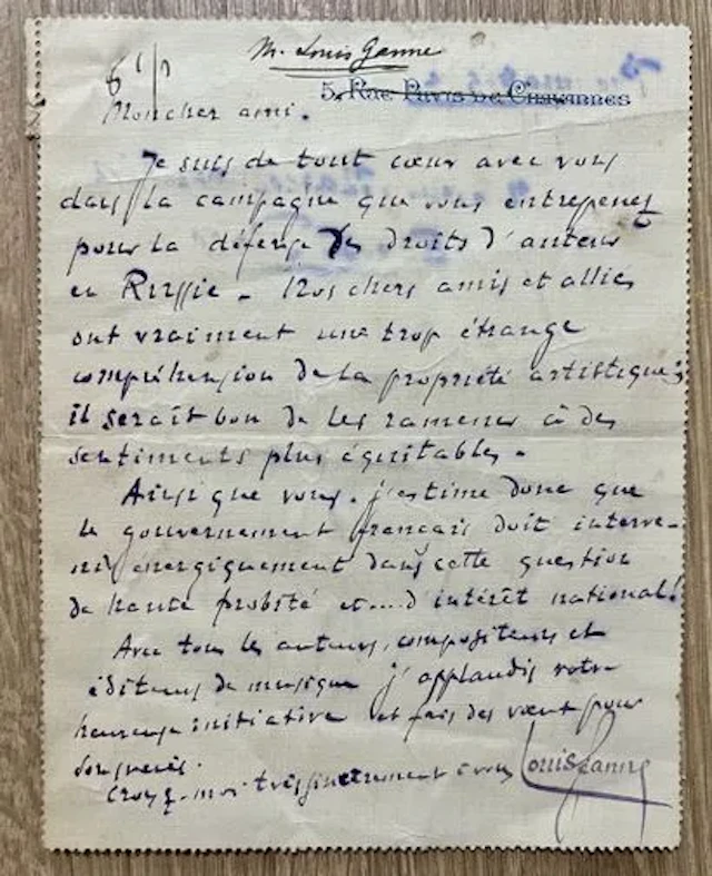 GANNE (Louis) (1862–1923), French composer and conductor, be - Lot 173