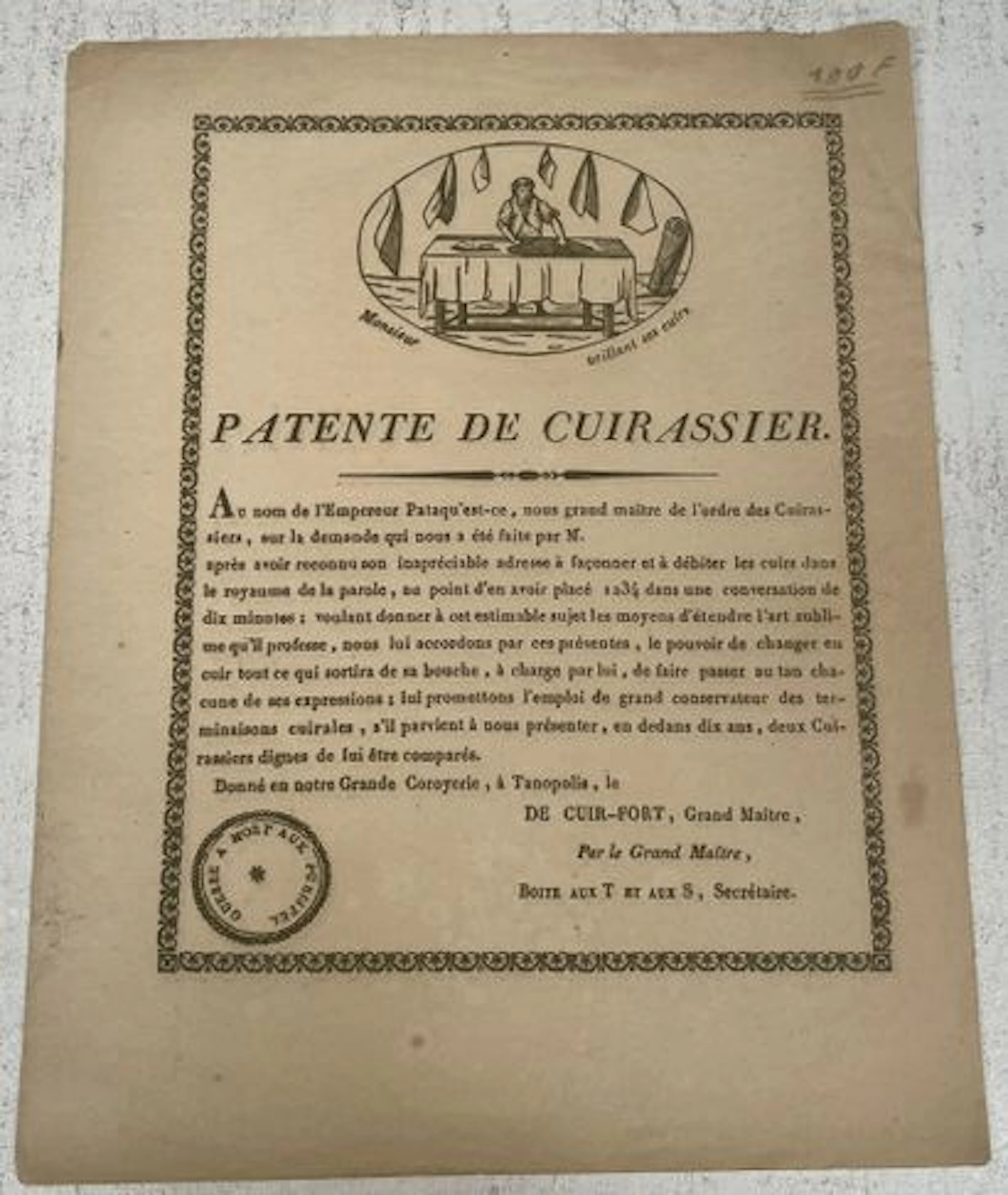 CUIRASSIER CERTIFICATE - Lot 252