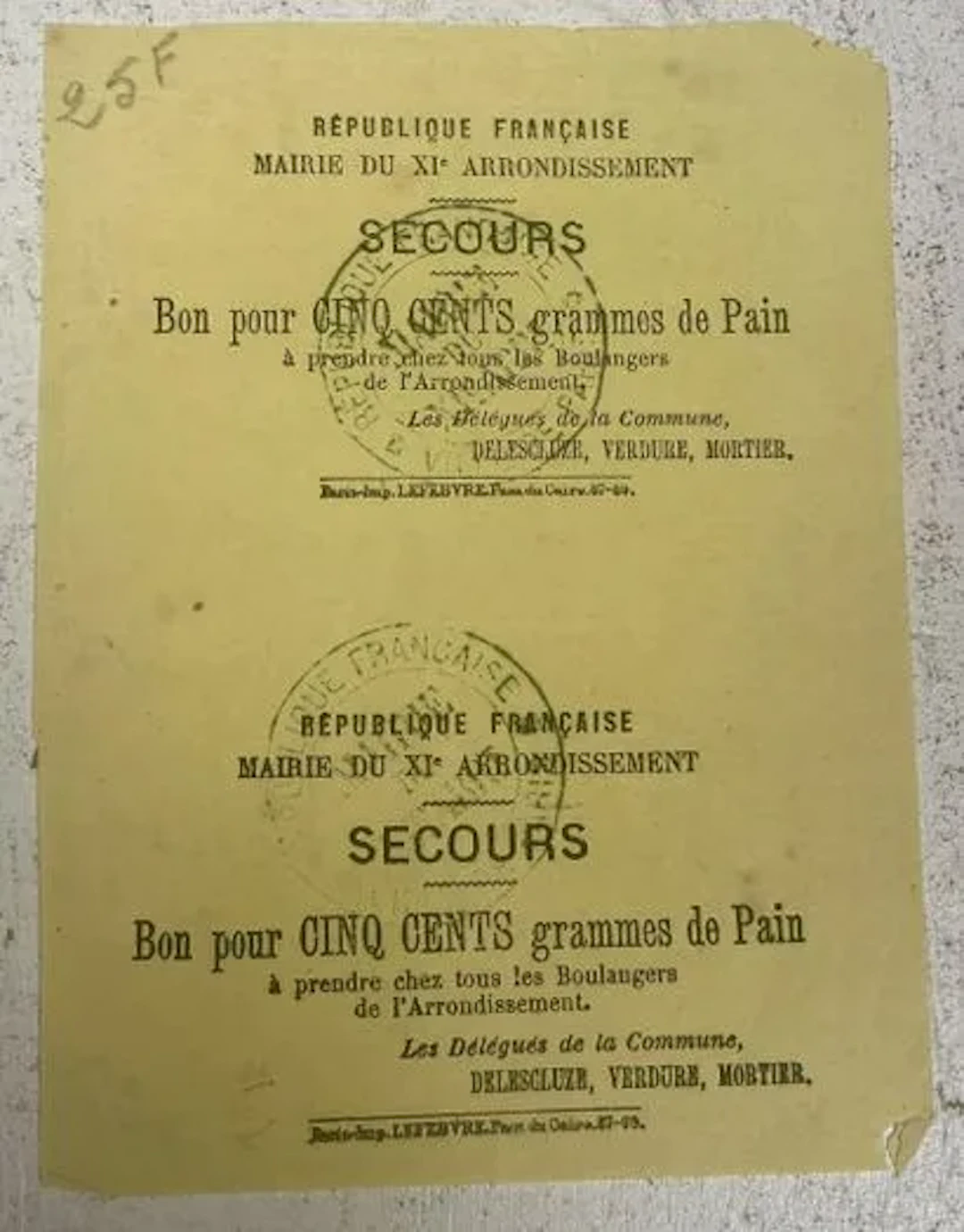 COMMUNE OF PARIS — BREAD VOUCHERS - Lot 90