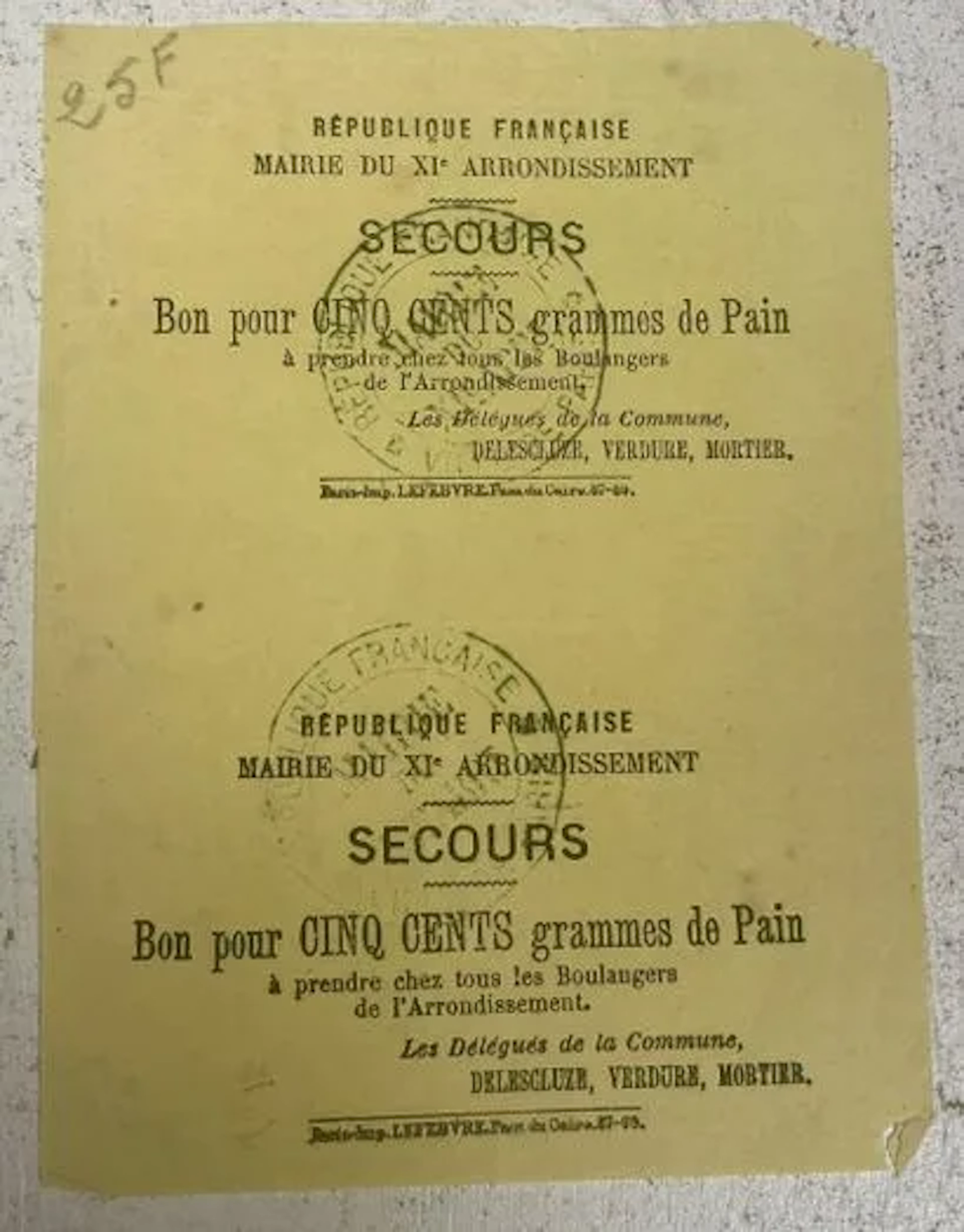 COMMUNE OF PARIS — BREAD VOUCHERS - Lot 90