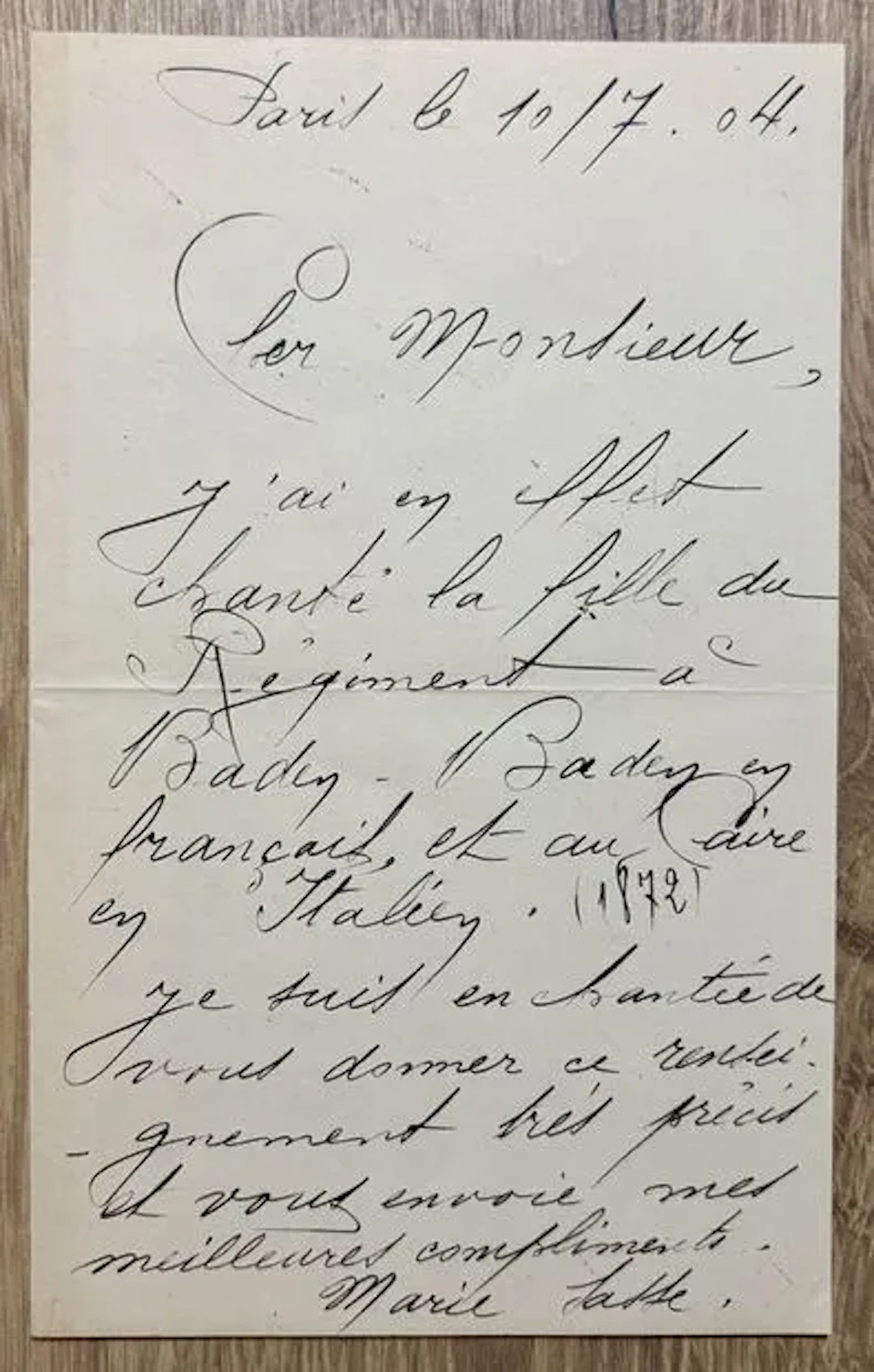 SASSE (Marie) (1838–1907). Famous Belgian opera singer. Sign - Lot 283