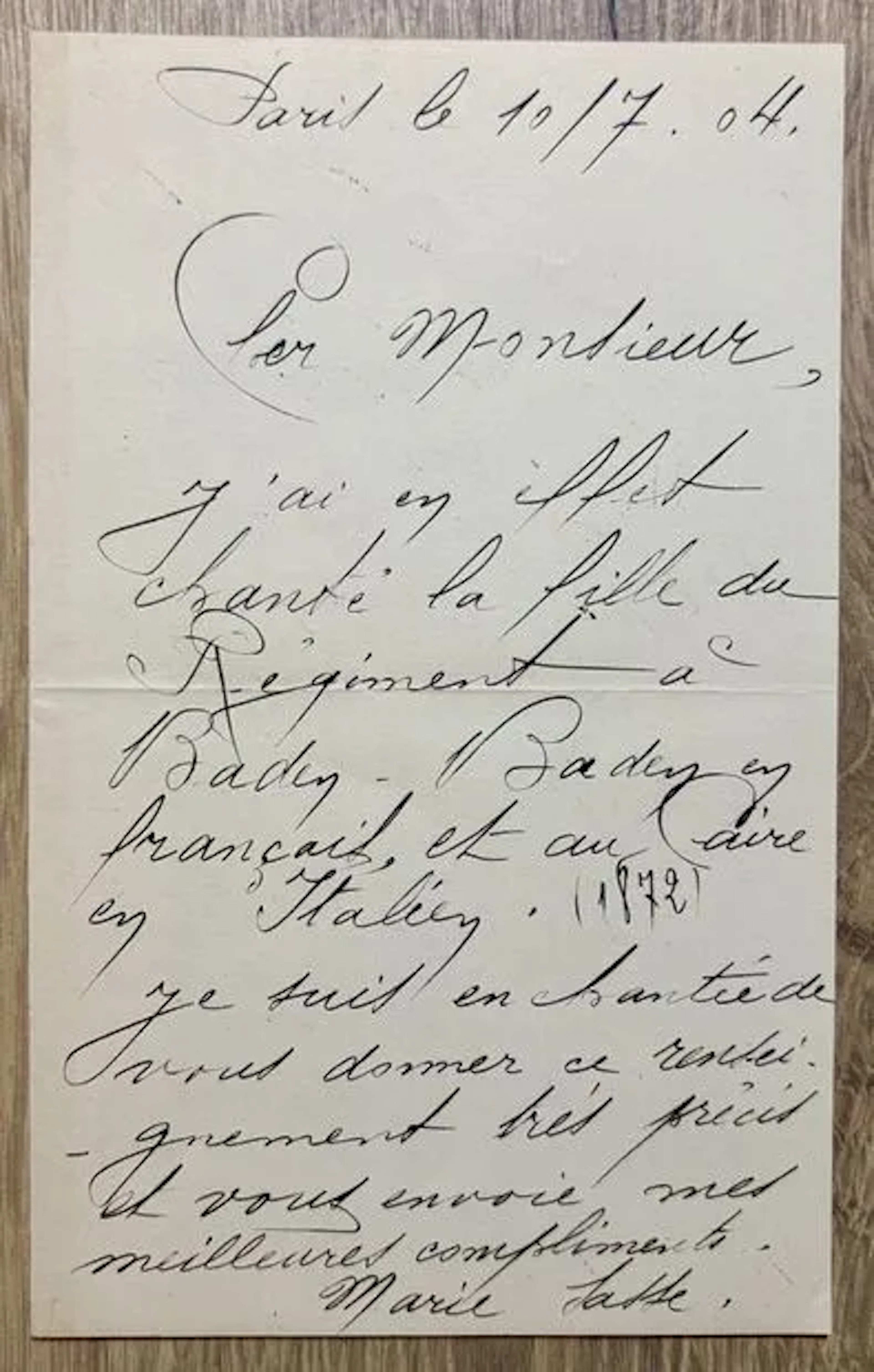 SASSE (Marie) (1838–1907). Famous Belgian opera singer. Sign - Lot 283