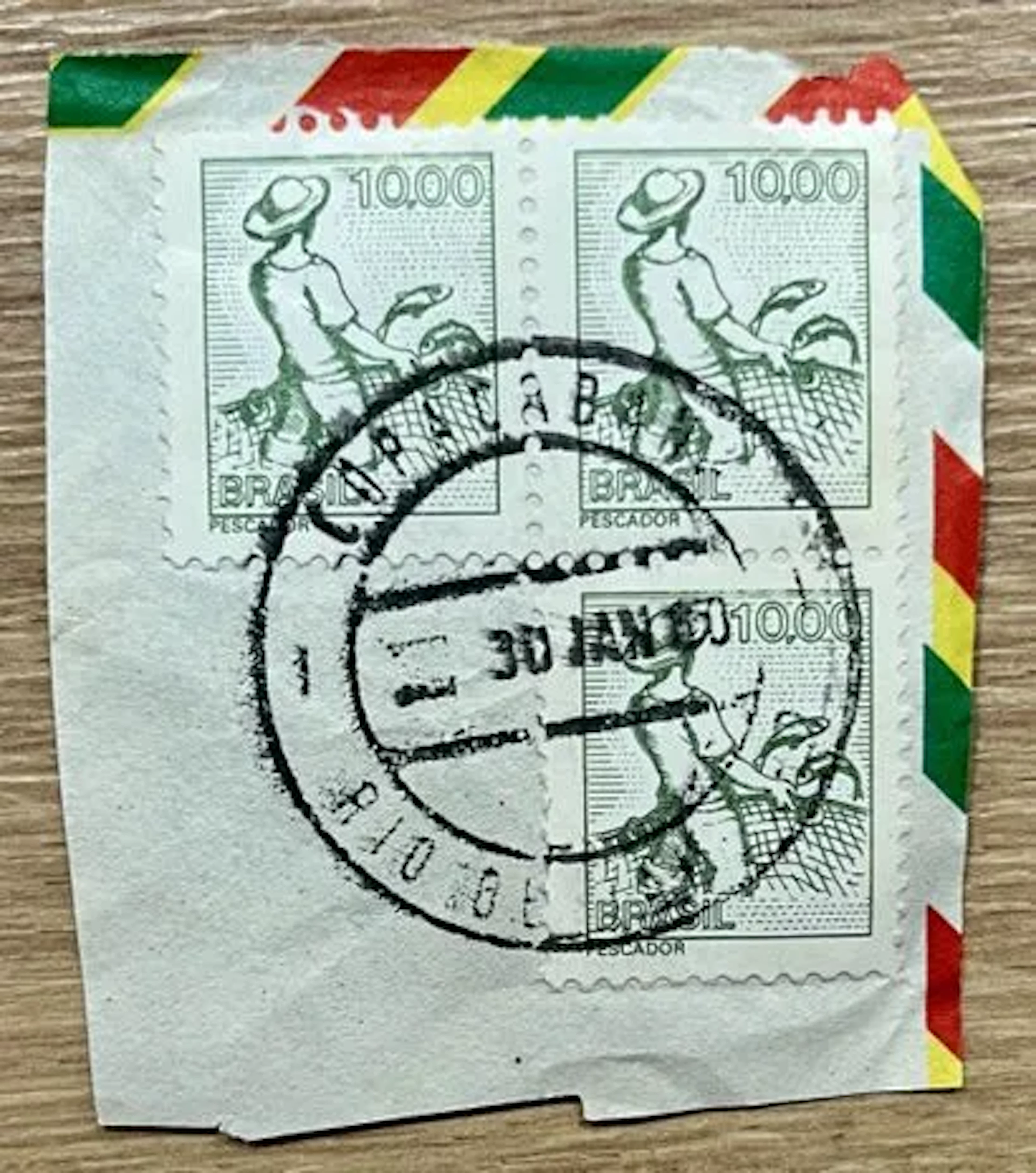 BRAZIL - “Pescador,” three 10.00 stamps - Lot 3