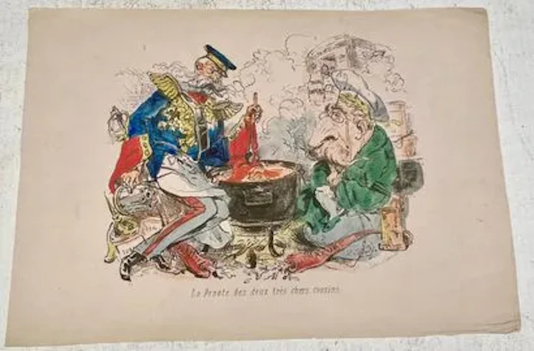 POLITICAL CARTOON — “THE MEAL OF THE TWO VERY DEAR COUSINS” - Lot 77