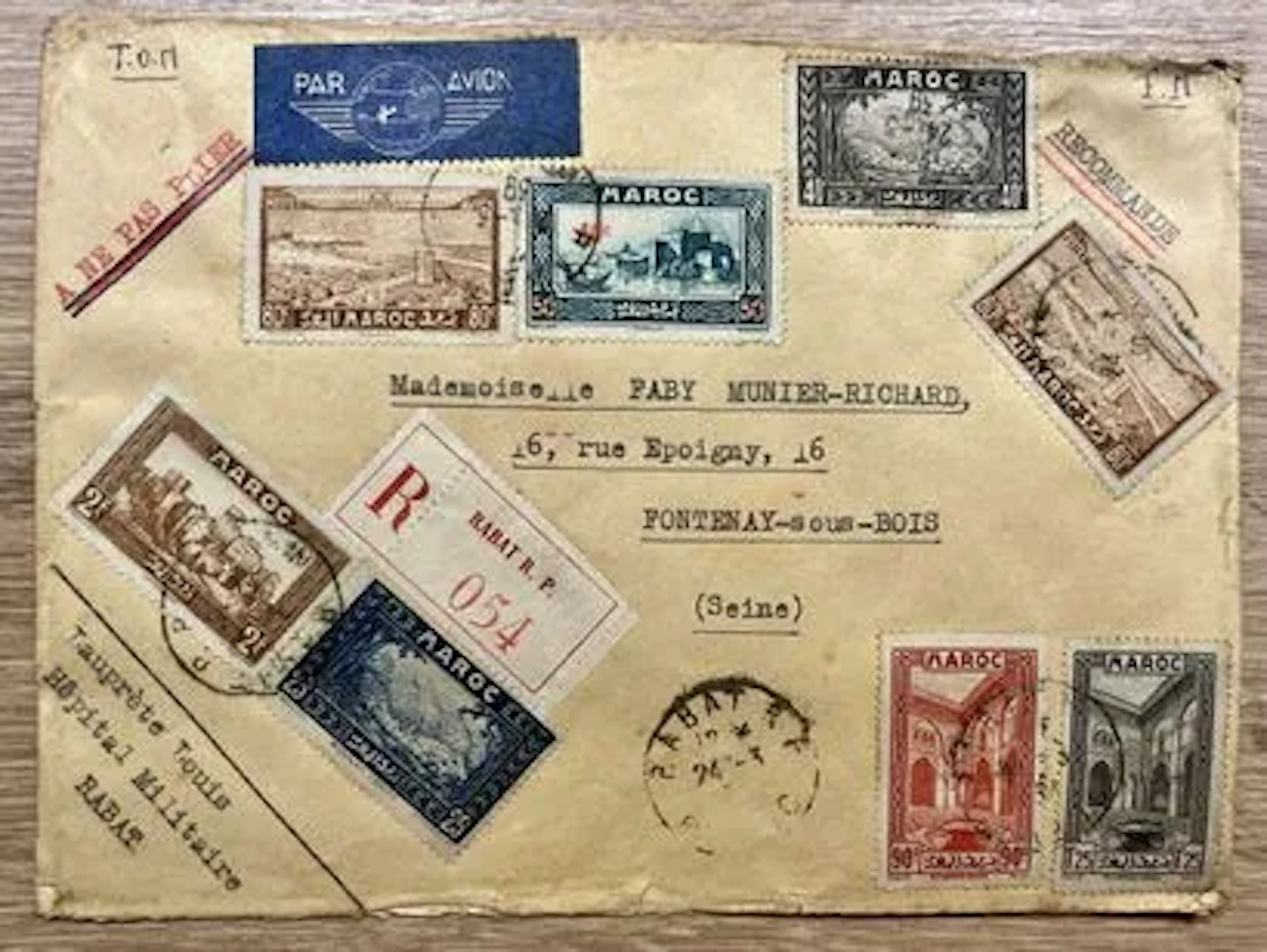 MOROCCO - Rabat, registered letter sent by airmail to Fonten - Lot 73