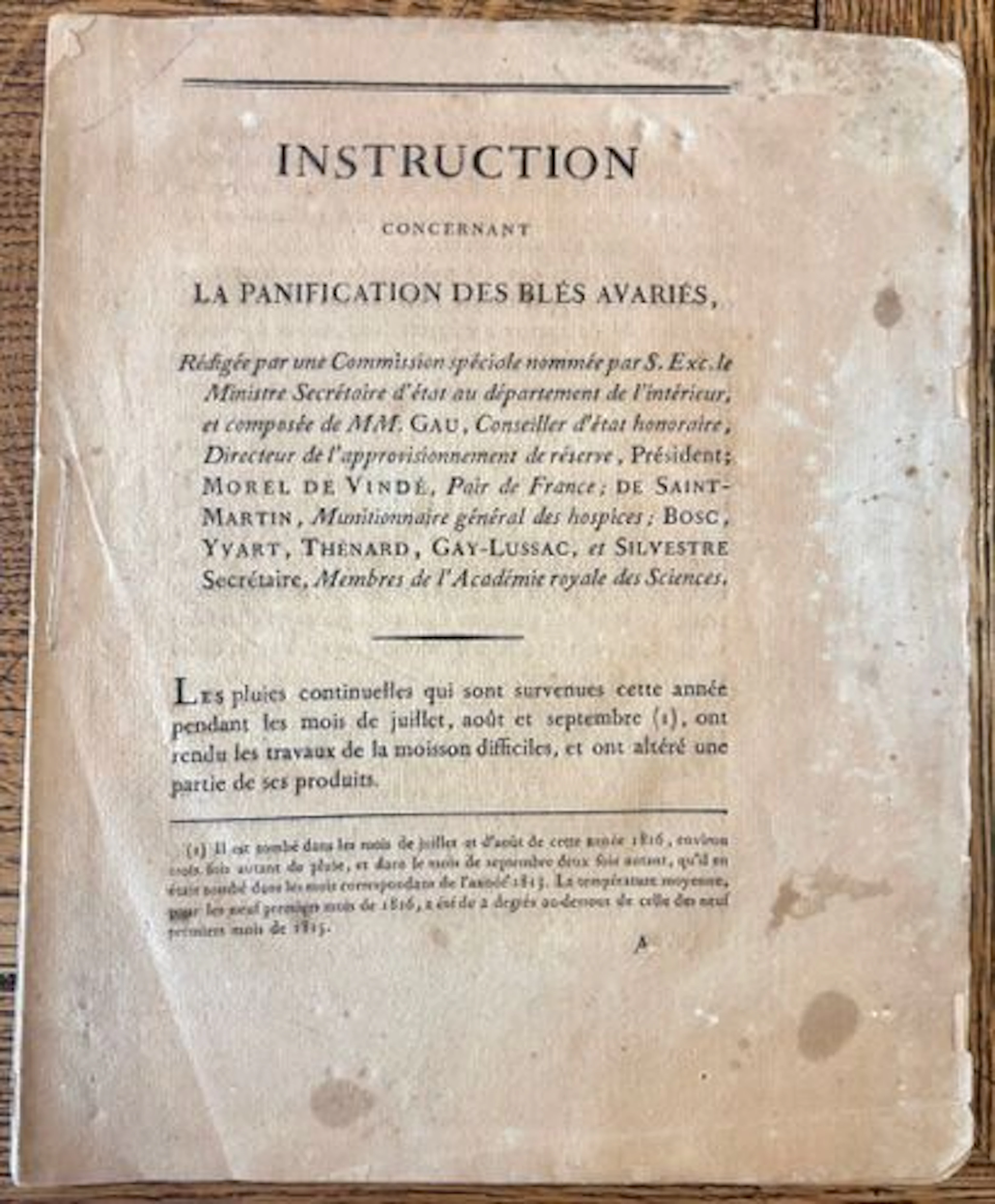 INSTRUCTIONS REGARDING THE BAKING OF SPOILED WHEAT. - Lot 168