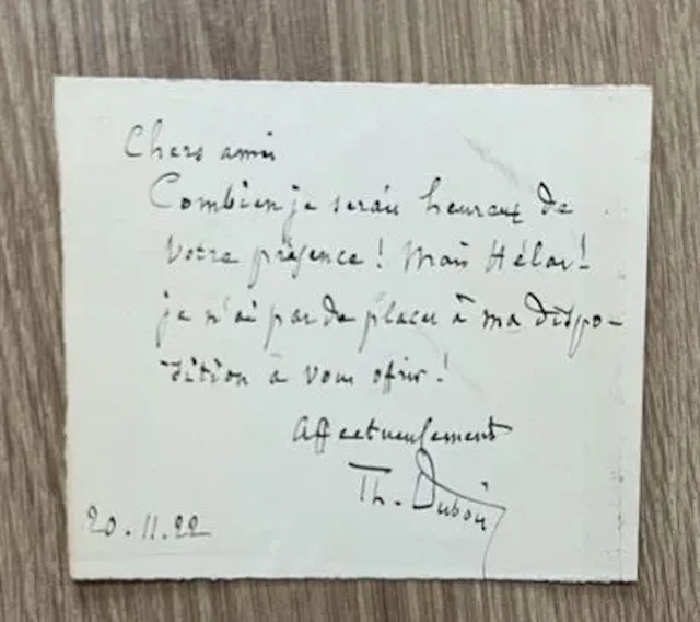 DUBOIS (Théodore). Lettre autographe signée. 20 novembre 192 - Lot 144