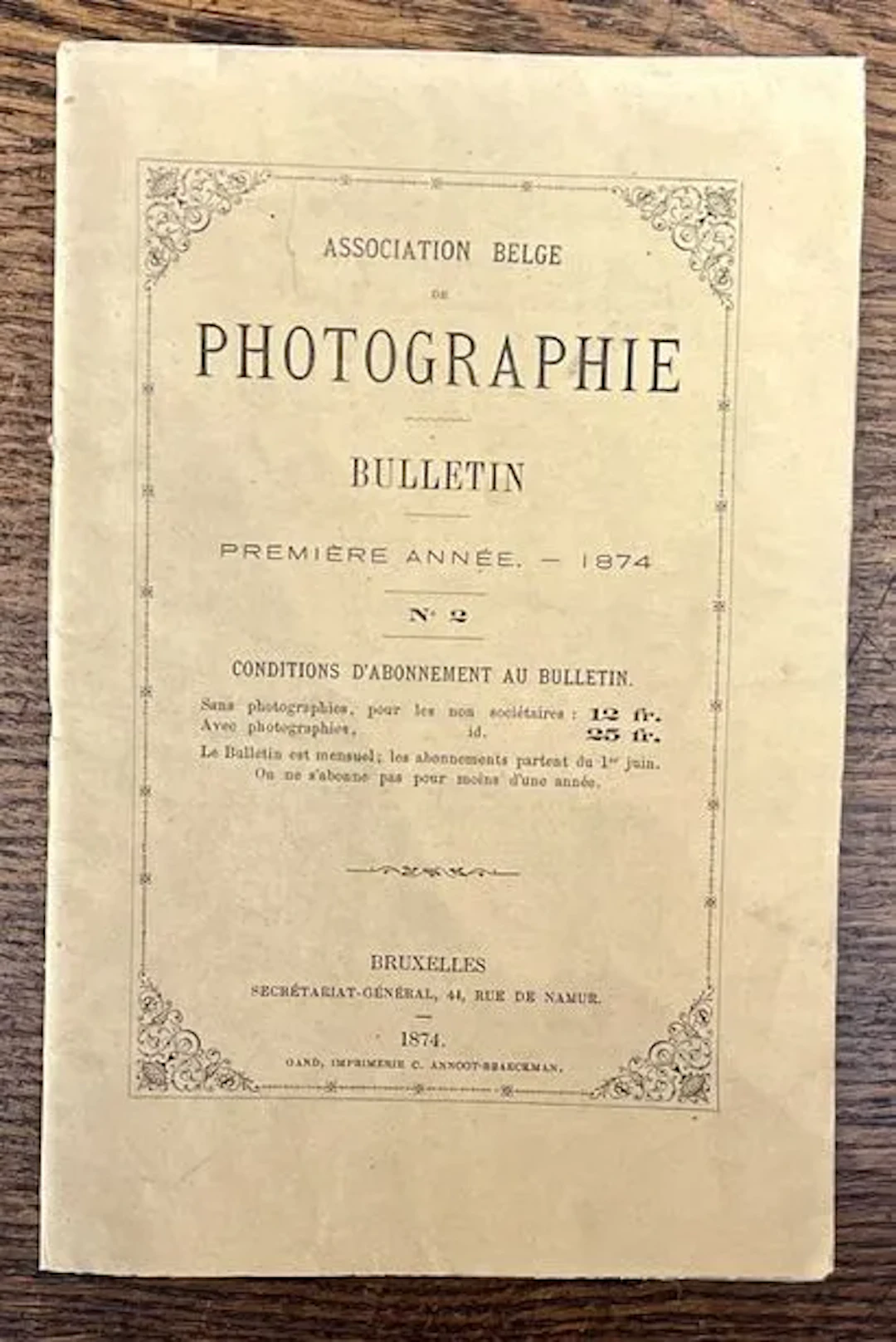 BELGIAN PHOTOGRAPHIC ASSOCIATION — Bulletin. First year, 187 - Lot 20