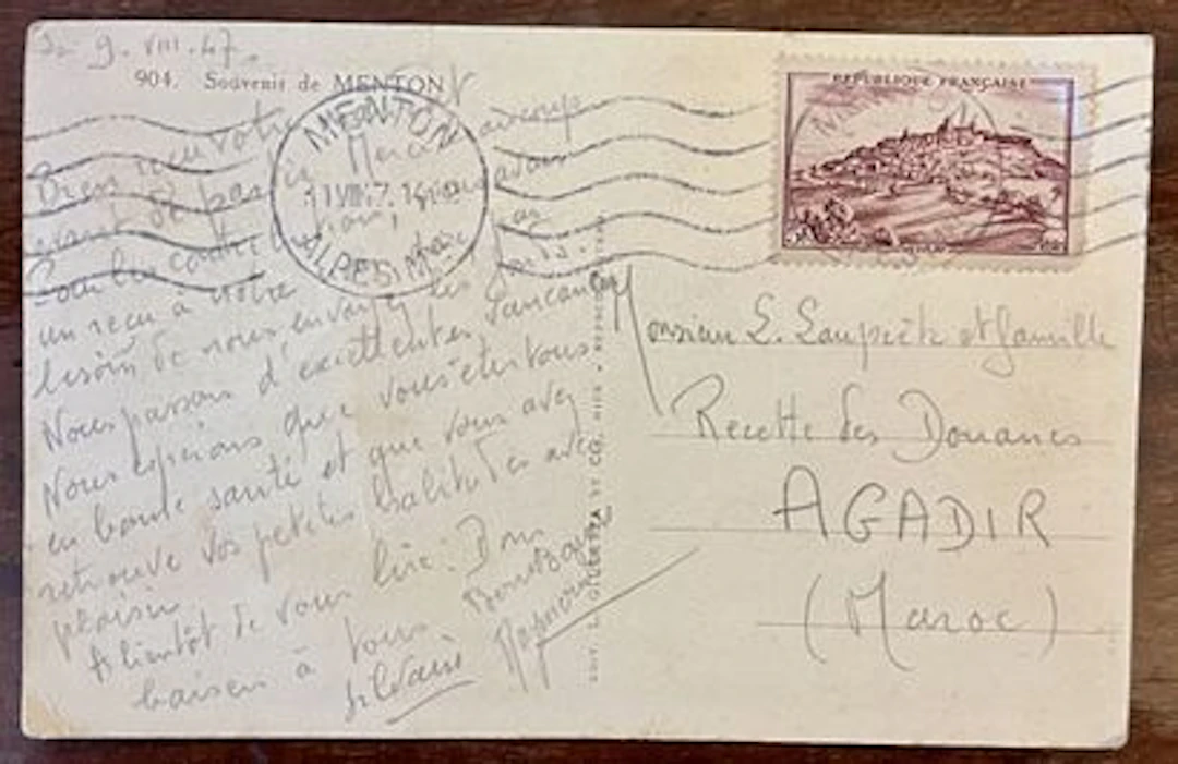 FRANCE / MAROC — CARTE POSTALE MENTON / VÉZELAY — 1947 - Lot 23