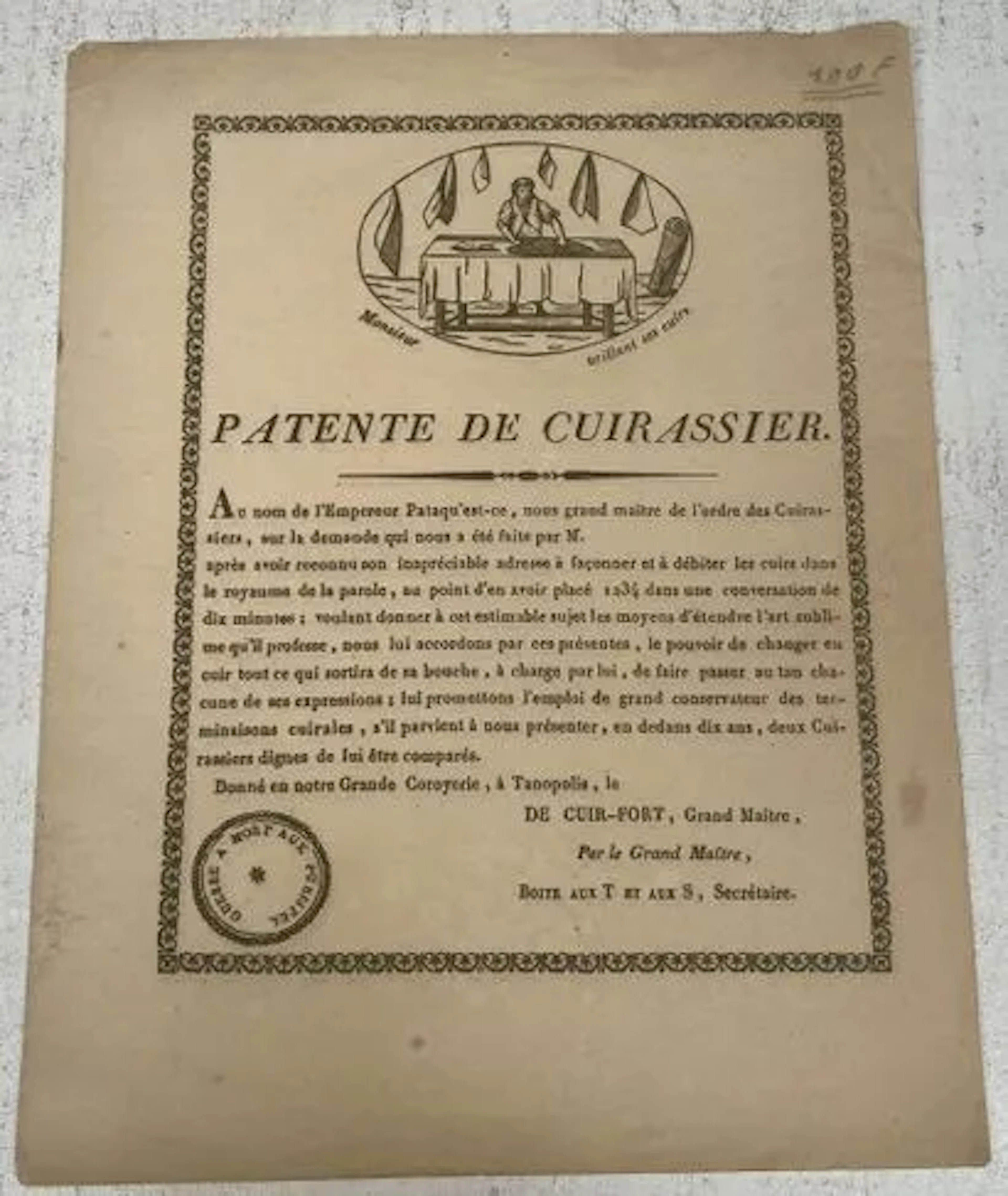 CUIRASSIER CERTIFICATE - Lot 252