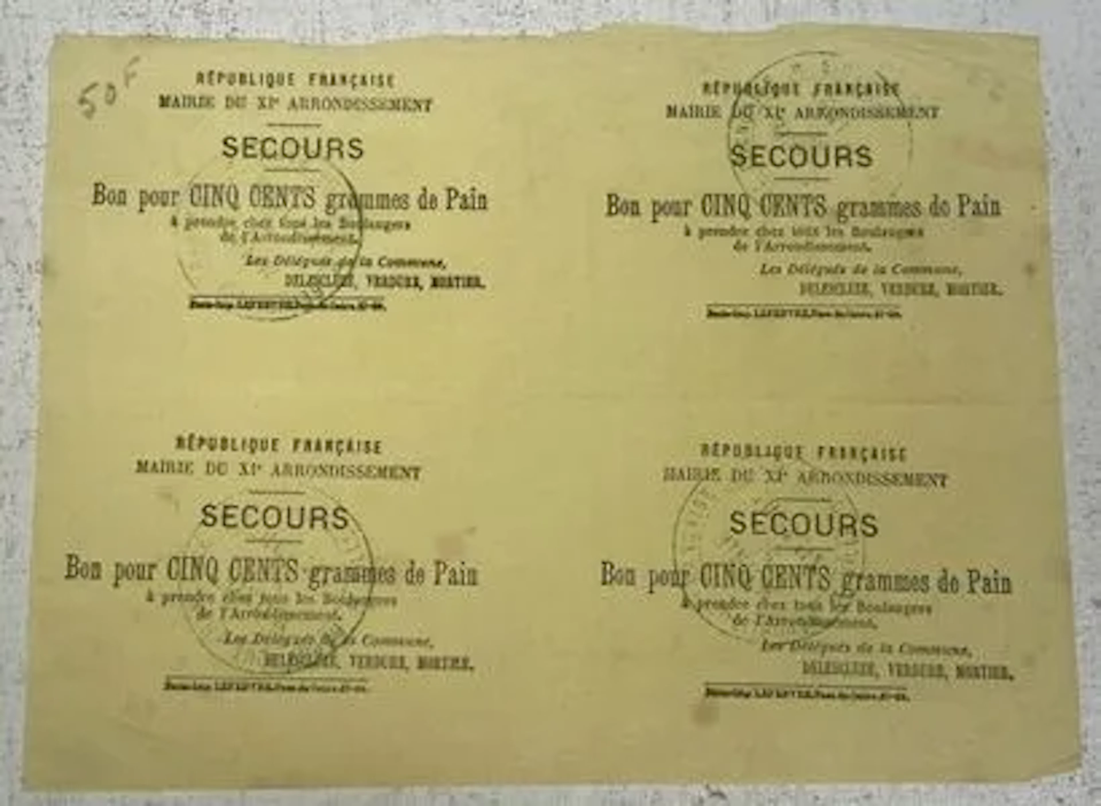 CITY OF PARIS — BREAD VOUCHERS - Lot 91
