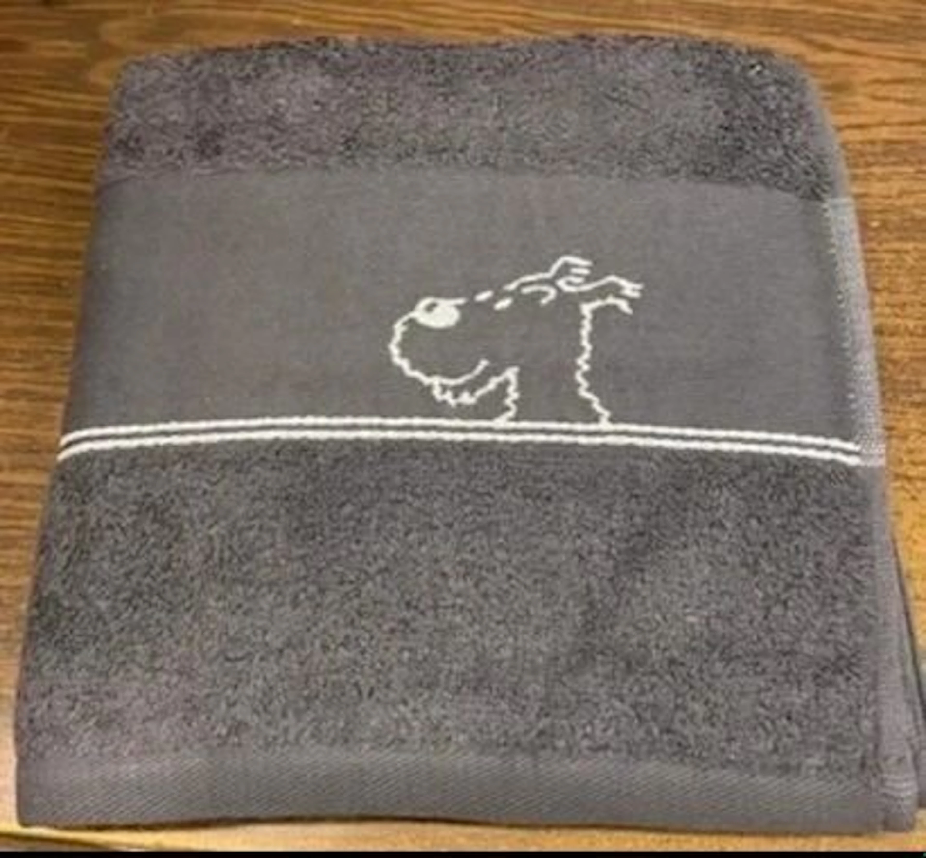 Serviette de toilette Tintin et Milou - Gris acier 50x100 cm - Lot 257