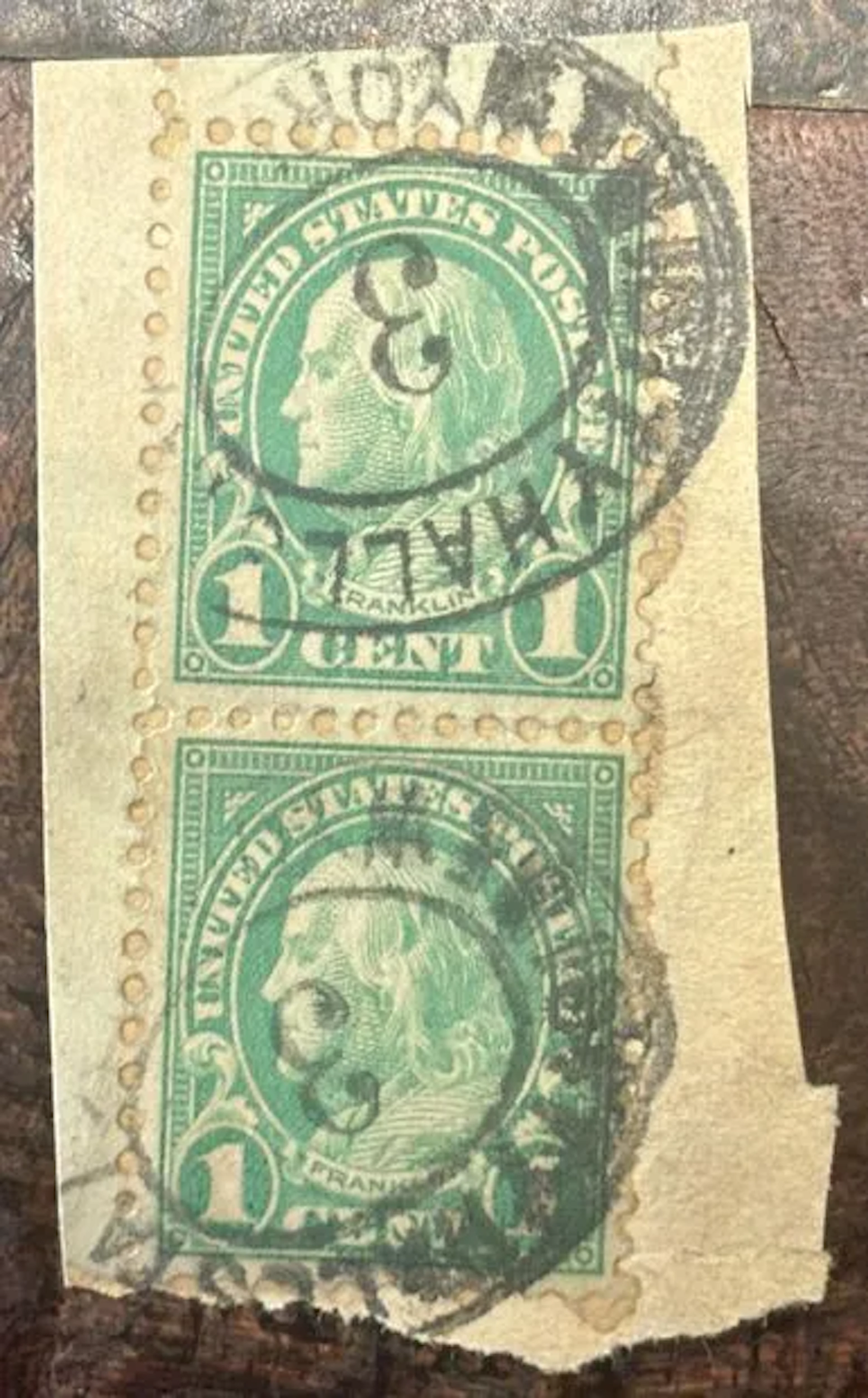 ÉTATS-UNIS — Benjamin Franklin, 1 cent vert — paire sur frag - Lot 55