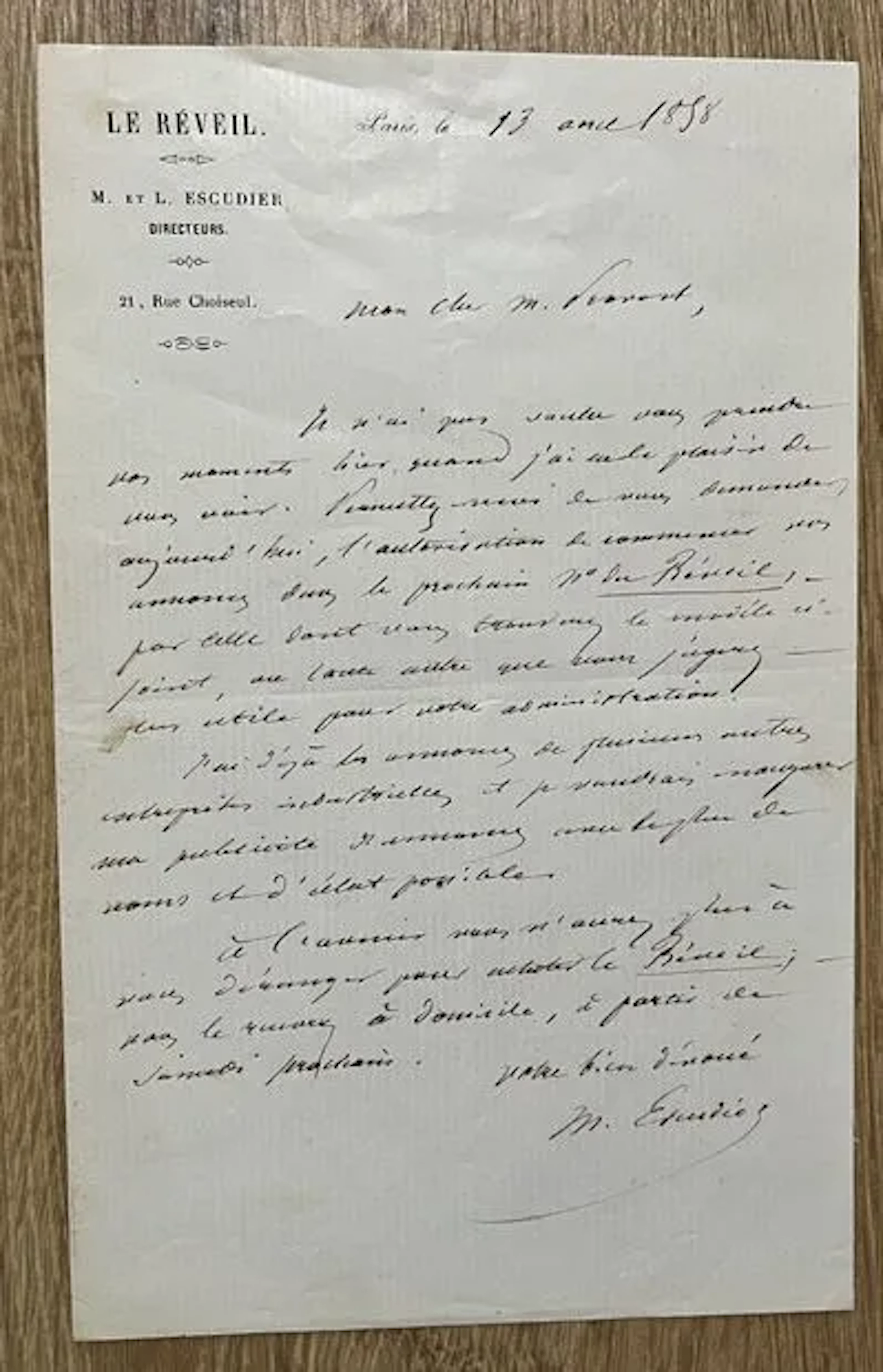 ESCUDIER (Marie-Pierre) (1818–1880), French journalist, musi - Lot 152
