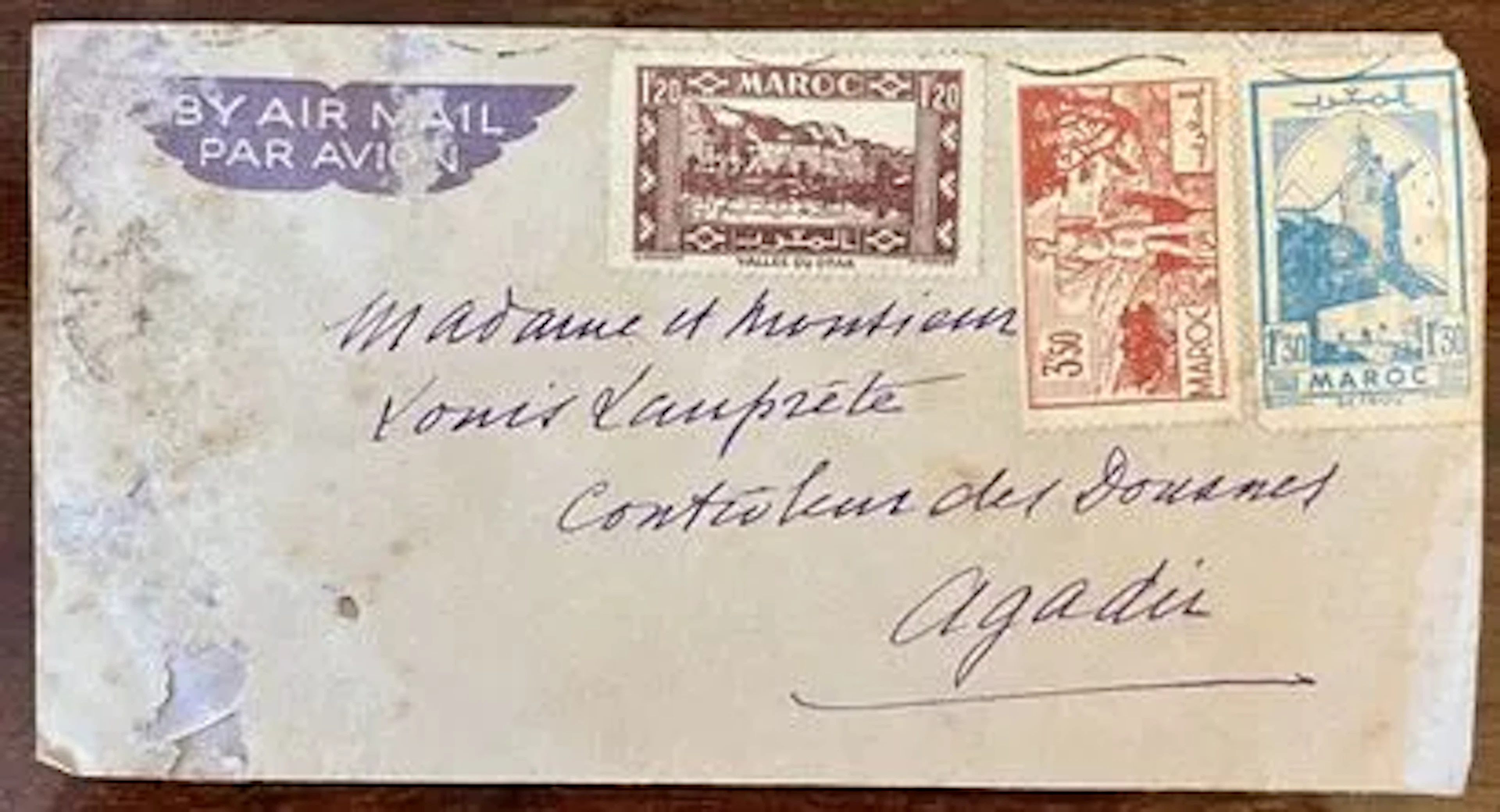 MOROCCO — AIR MAIL LETTER TO AGADIR — TRICOLOR POSTAGE - Lot 222
