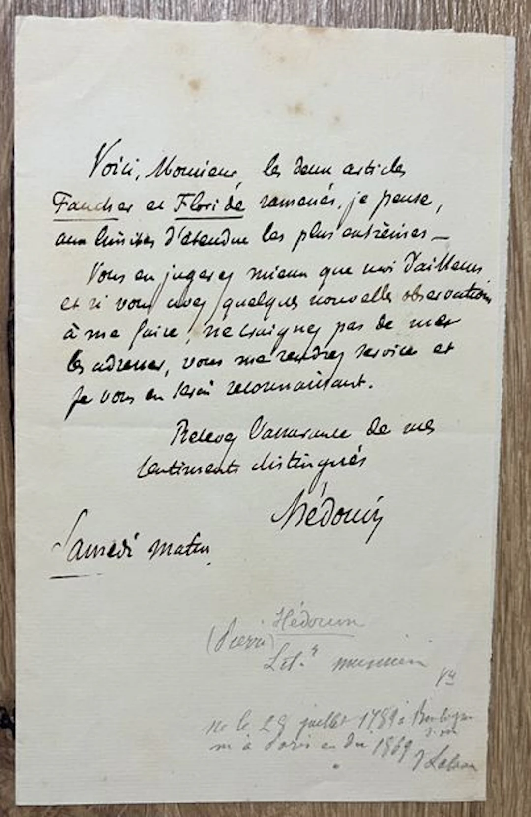 HÉDOUIN (Pierre) (1789-1868). Né à Boulogne-sur-Mer. Avocat, - Lot 210