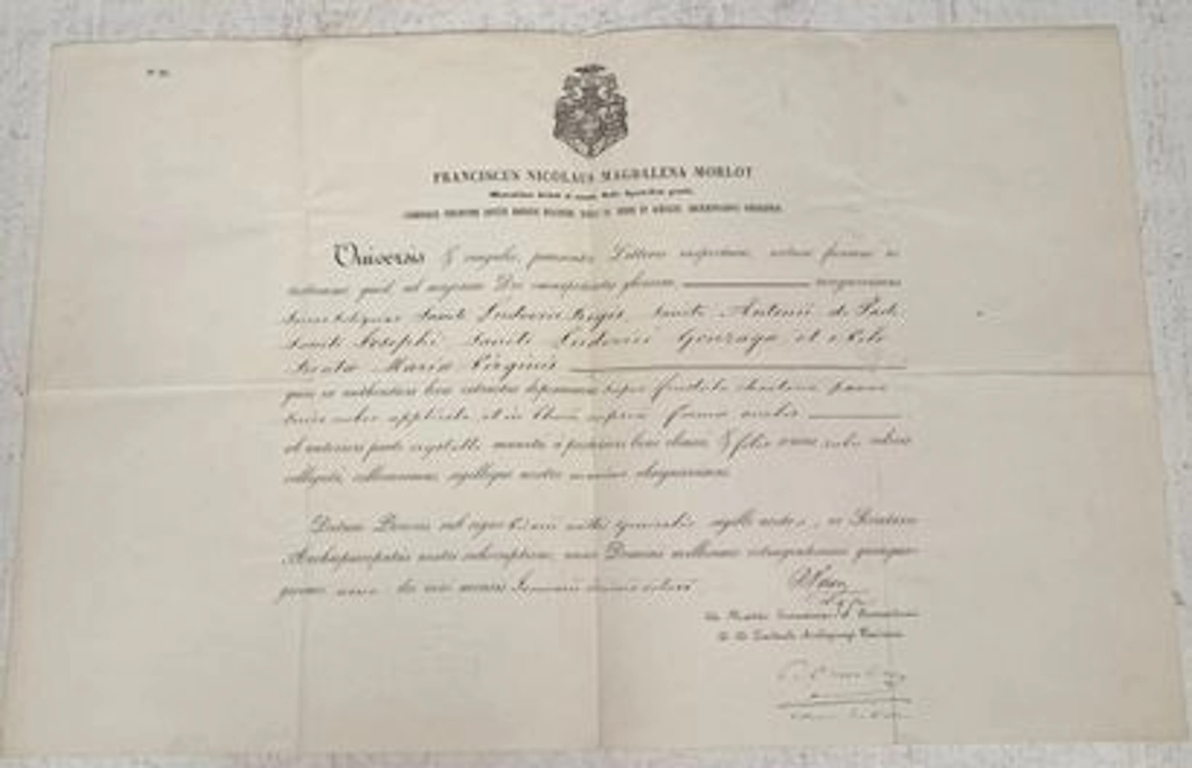 ARCHDIOCESE OF PARIS — CERTIFICATE OF RELICS - Lot 55