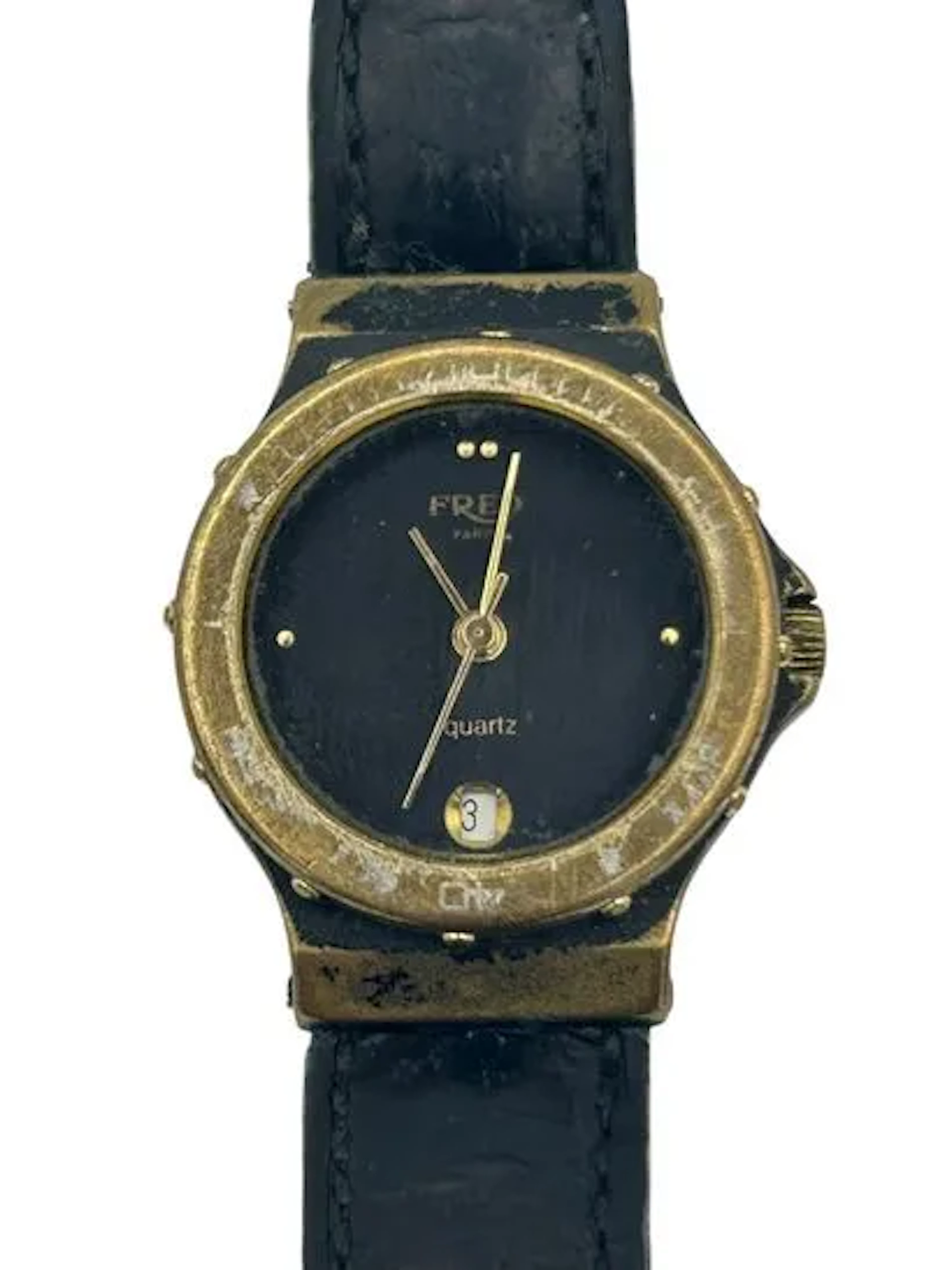 FRED montre de dame en laiton et laqué noir (usure prononcée - Lot 391