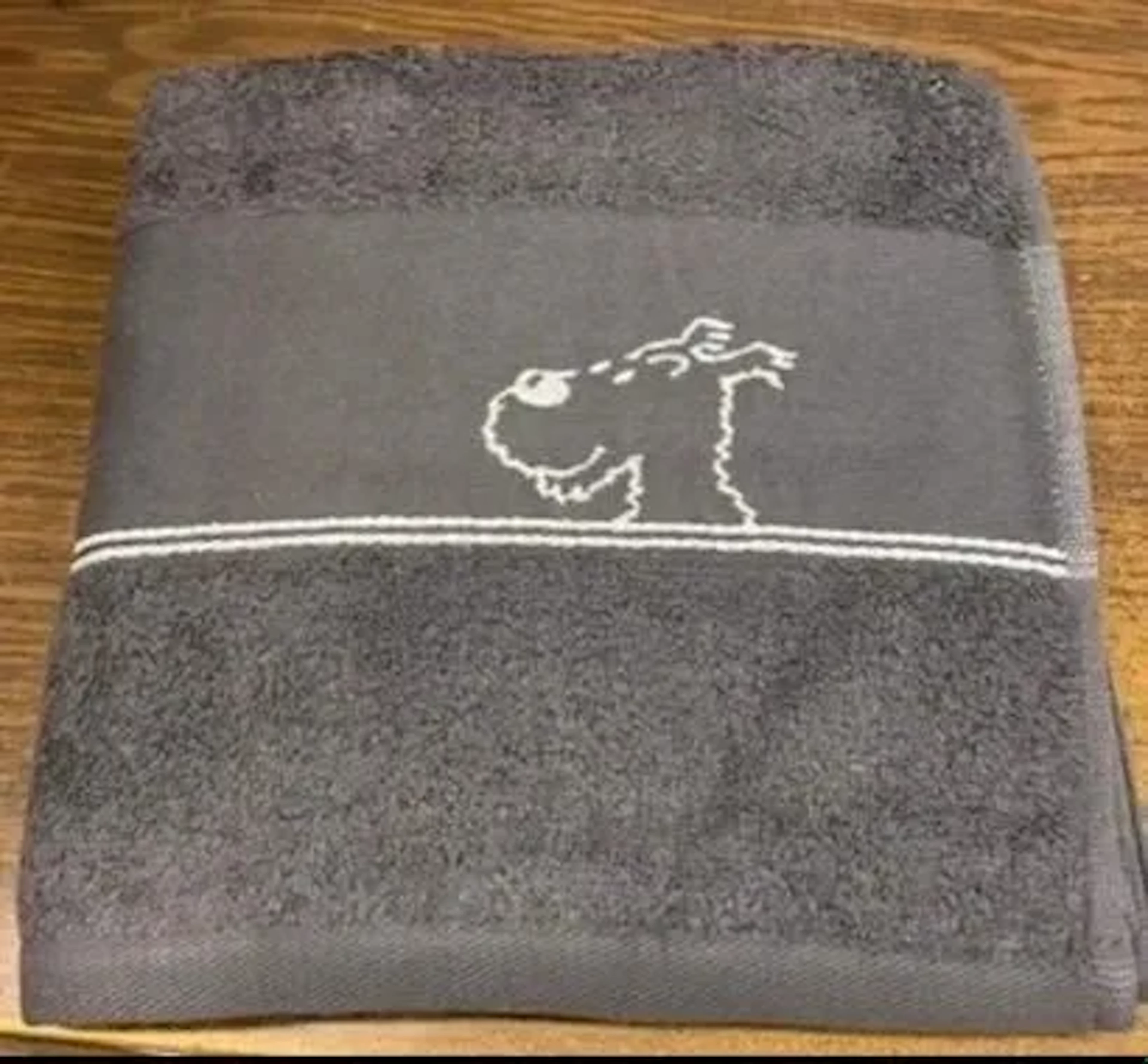Tintin and Snowy Bath Towel - Steel Gray 50x100 cm (Official - Lot 257
