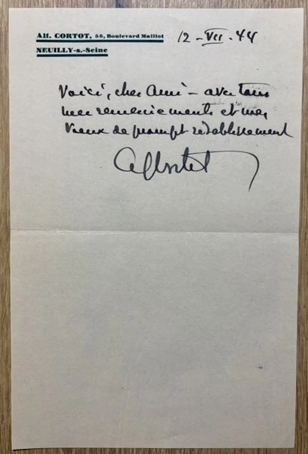 CORTOT (Alfred) (1877-1962). Pianiste franco-suisse, chef d' - Lot 65