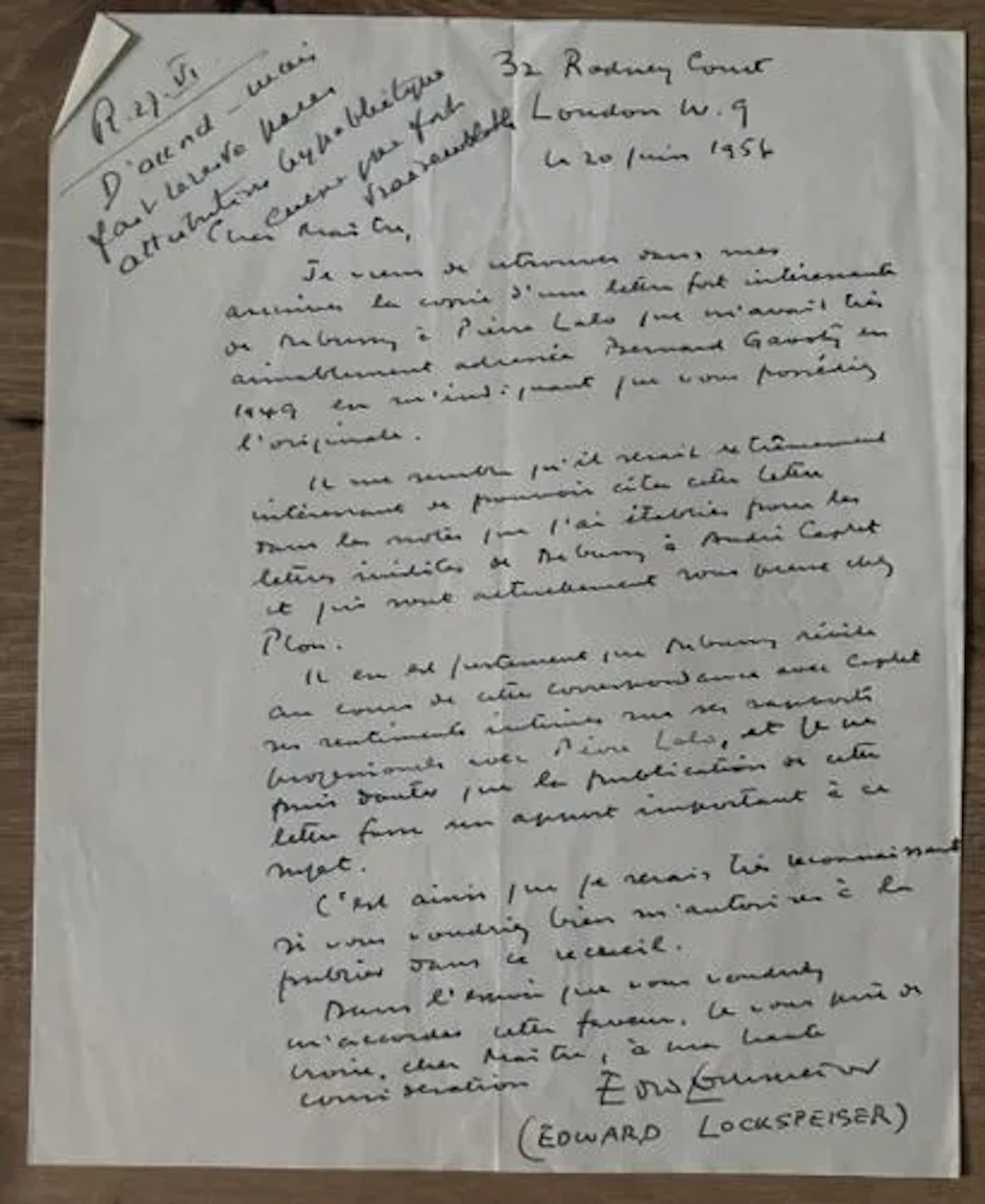 LOCKSPEISER (Edward). (1905-1973). Musicologue, critique mus - Lot 261