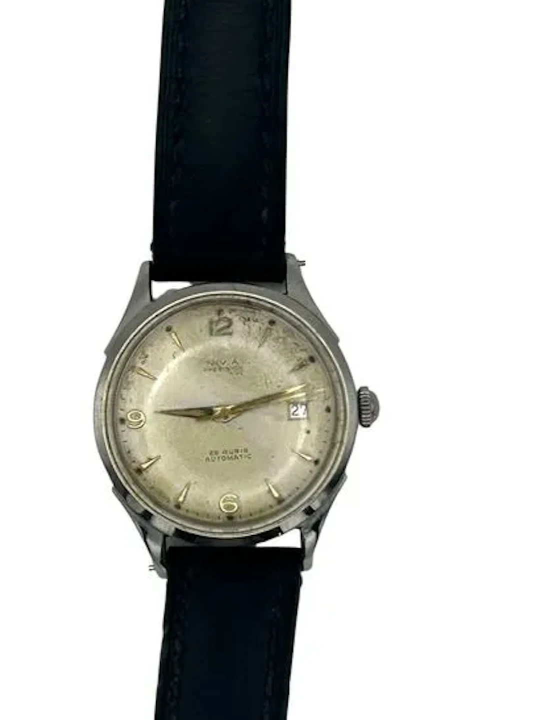NIVIA, steel watch, cream dial with date at 3 o'clock - Lot 379