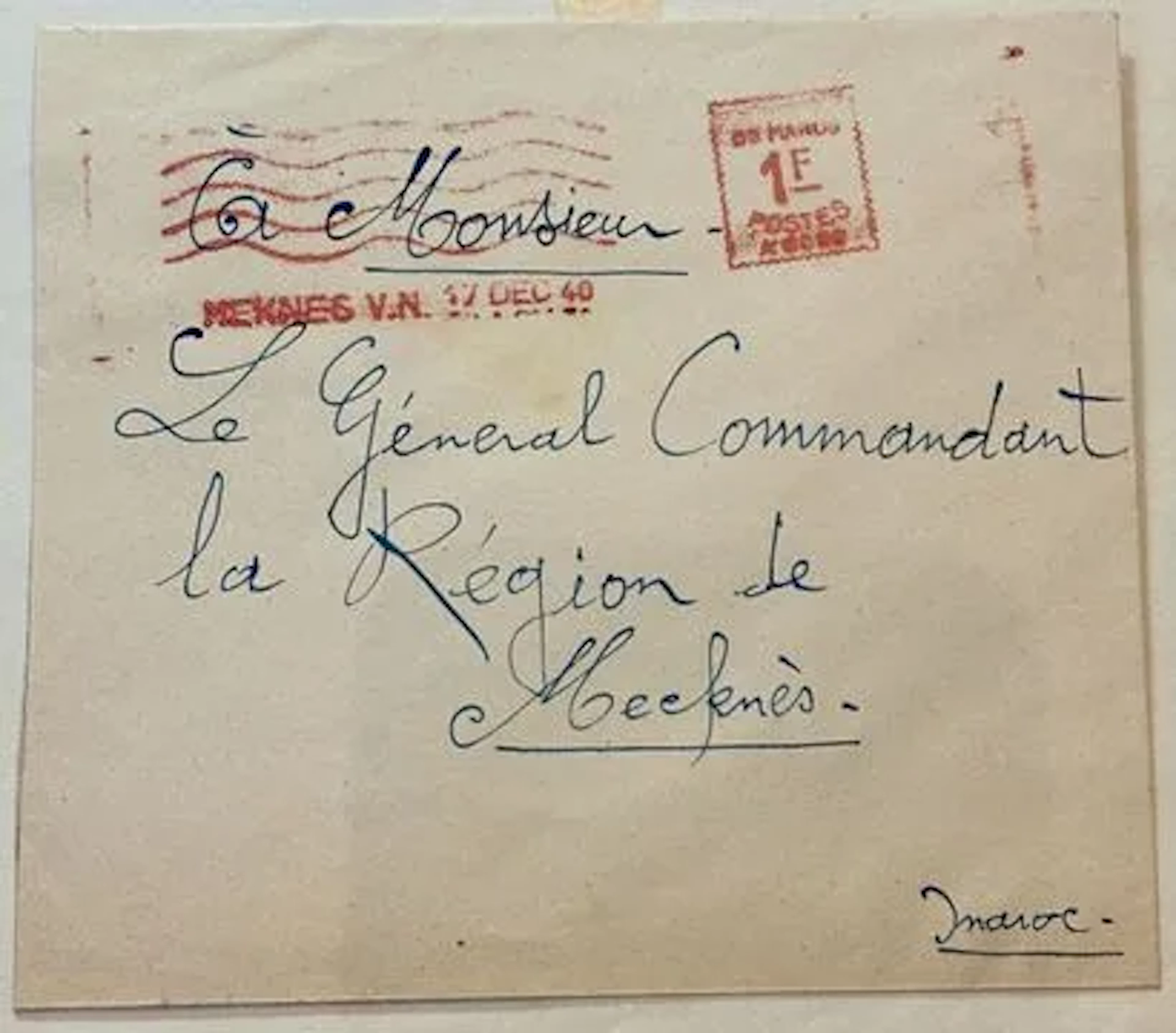 MAROC - Histoire postale. Meknès, 1940. - Lot 236