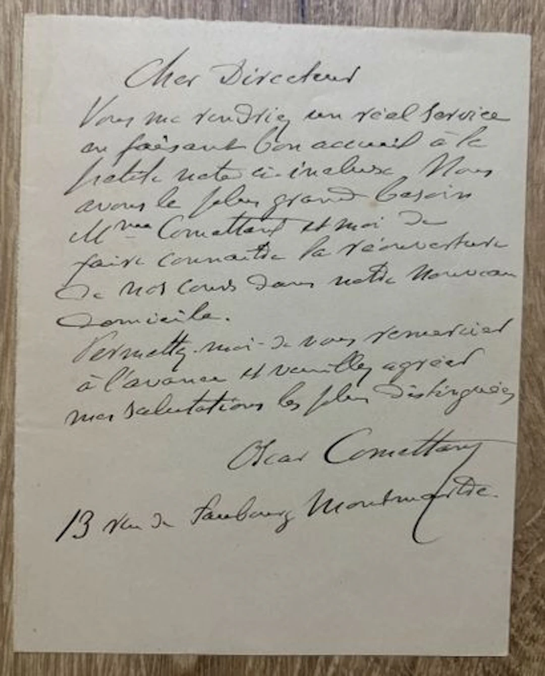 COMETTANT (Oscar). Lettre autographe signée relative à l'acc - Lot 64