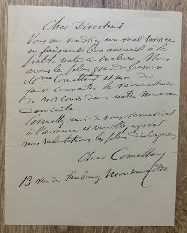 COMETTANT (Oscar). Lettre autographe signée relative à l'acc - Lot 64