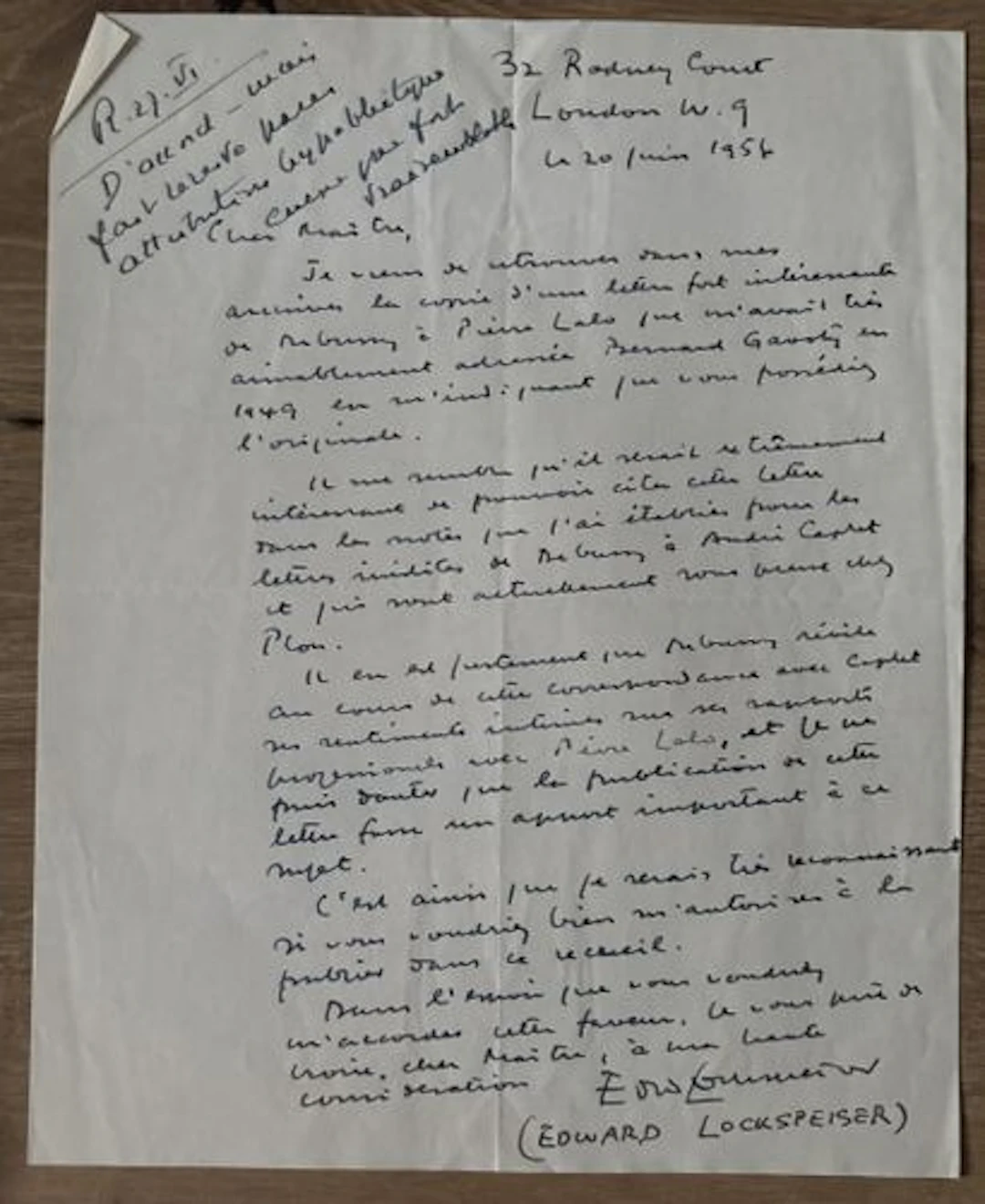 LOCKSPEISER (Edward). (1905-1973). Musicologue, critique mus - Lot 261