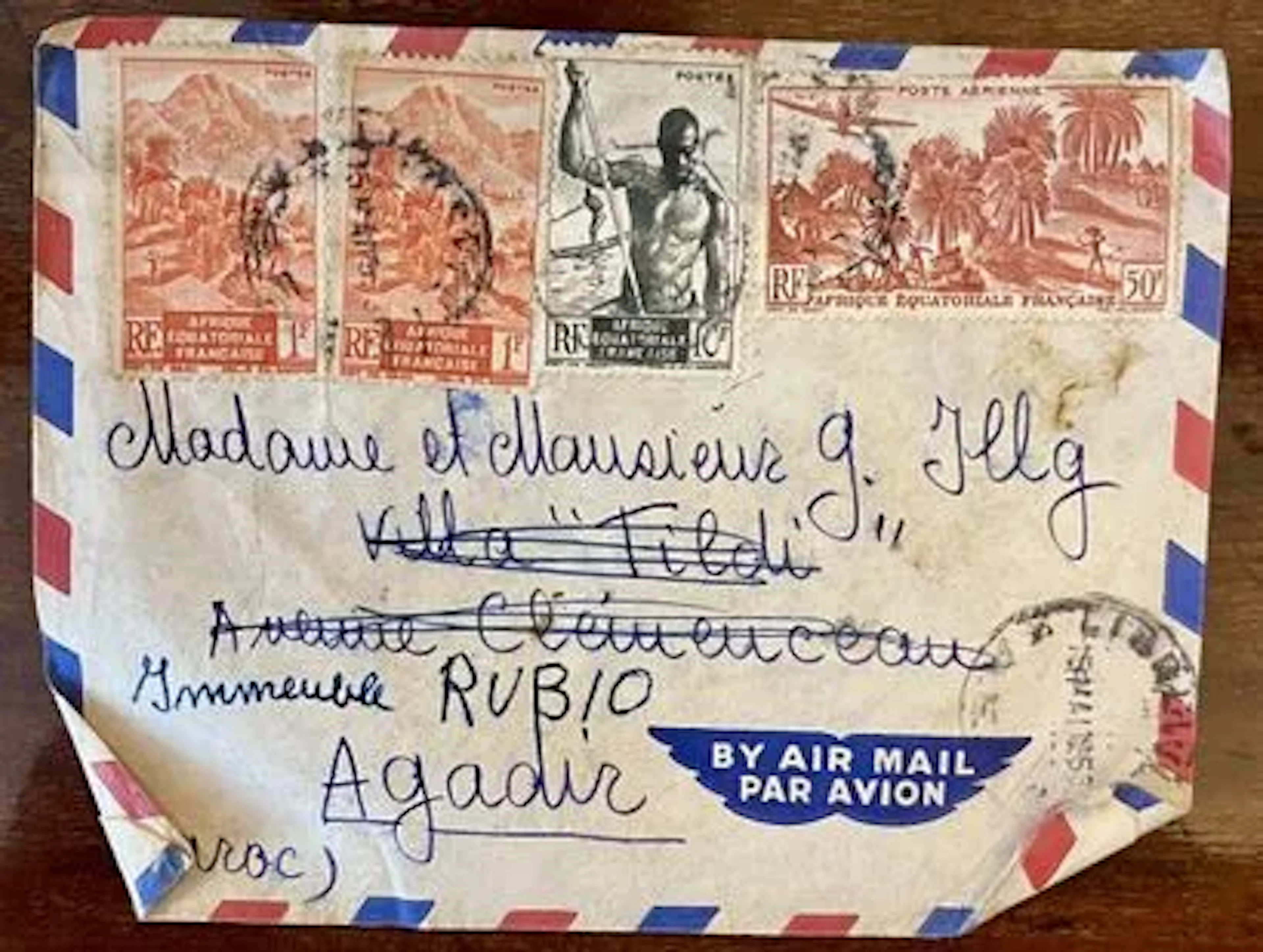 FRENCH EQUATORIAL AFRICA — AIR MAIL LETTER TO AGADIR — MULTI - Lot 1