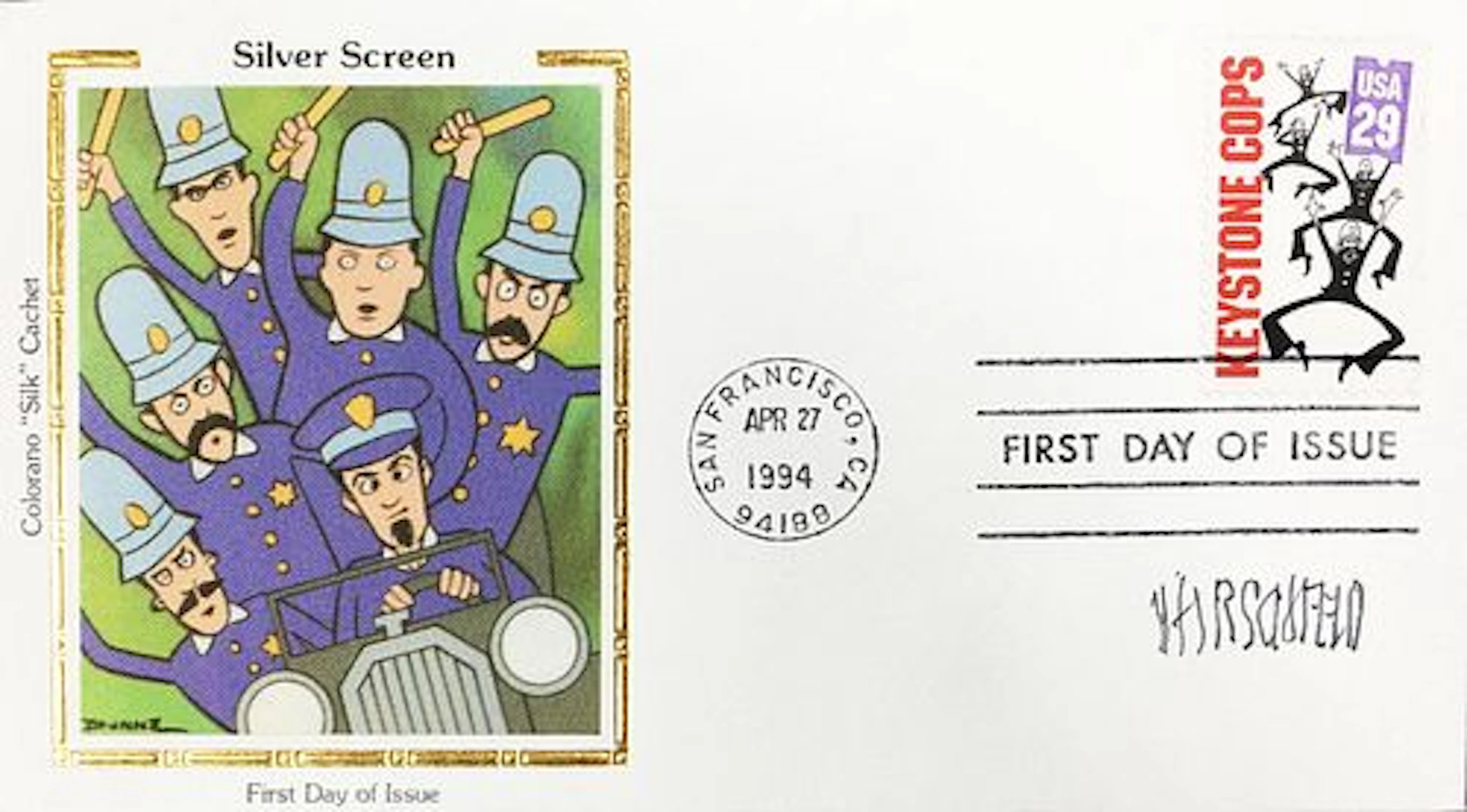 Al Hirschfeld and Dunne - Keystone Cops First Day of Issue