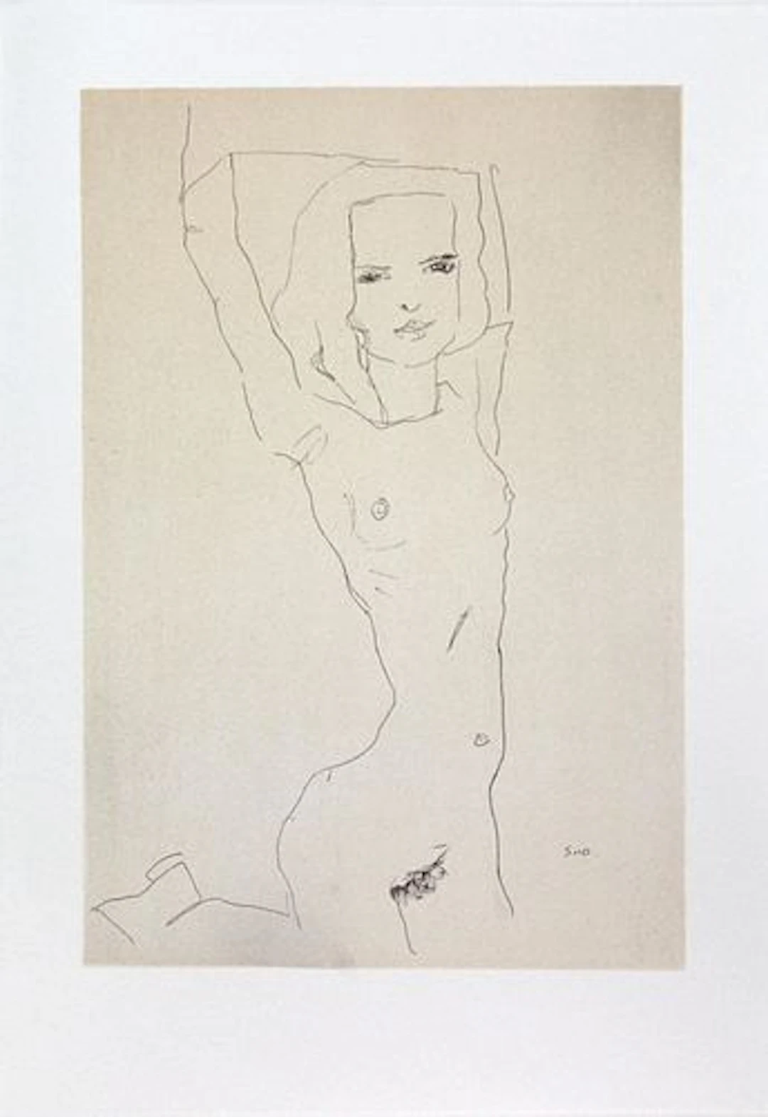 Egon Schiele (After) - Nude Girl with Arm Raised