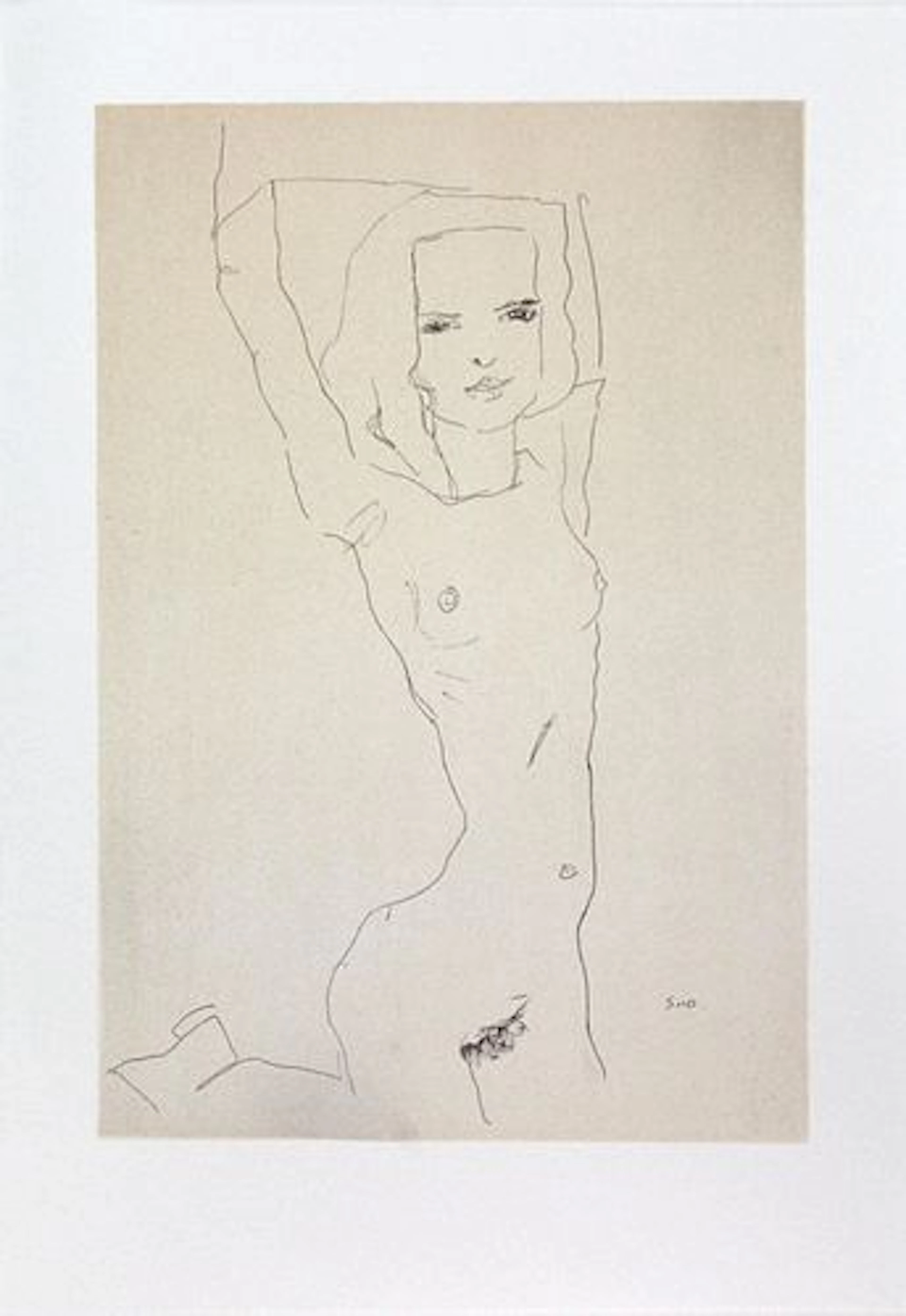 Egon Schiele (After) - Nude Girl with Arm Raised