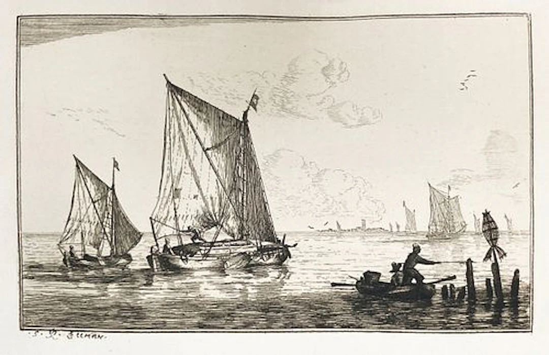 Reinier Nooms - Two Sailboats and a Rowboat
