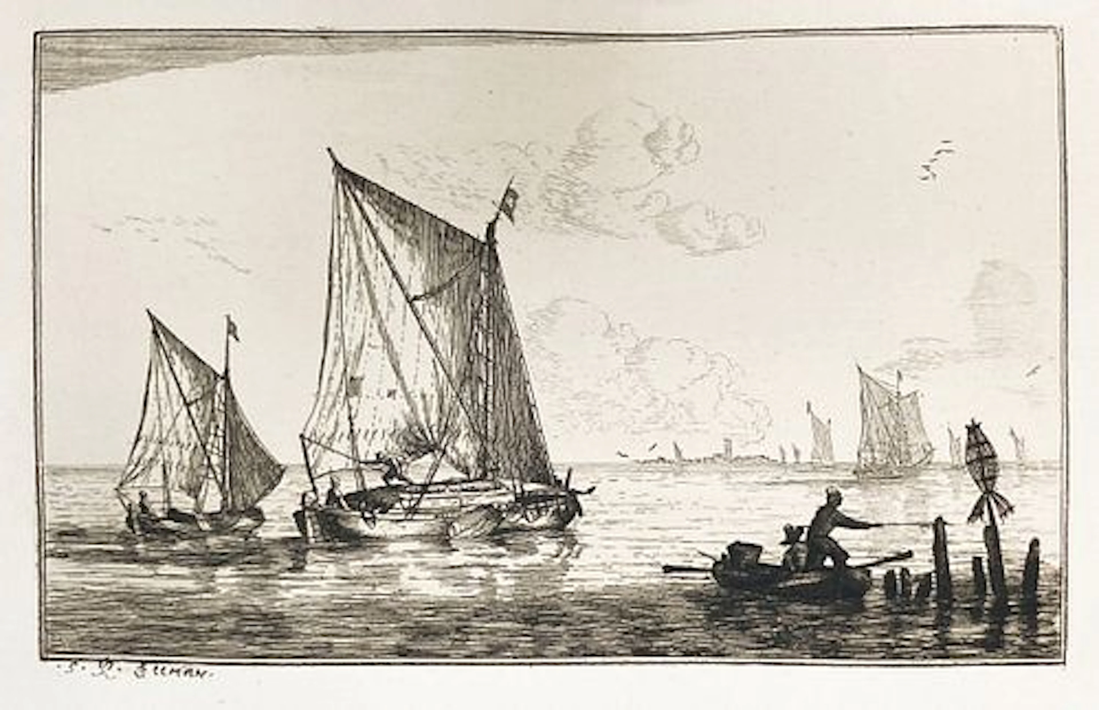 Reinier Nooms - Two Sailboats and a Rowboat