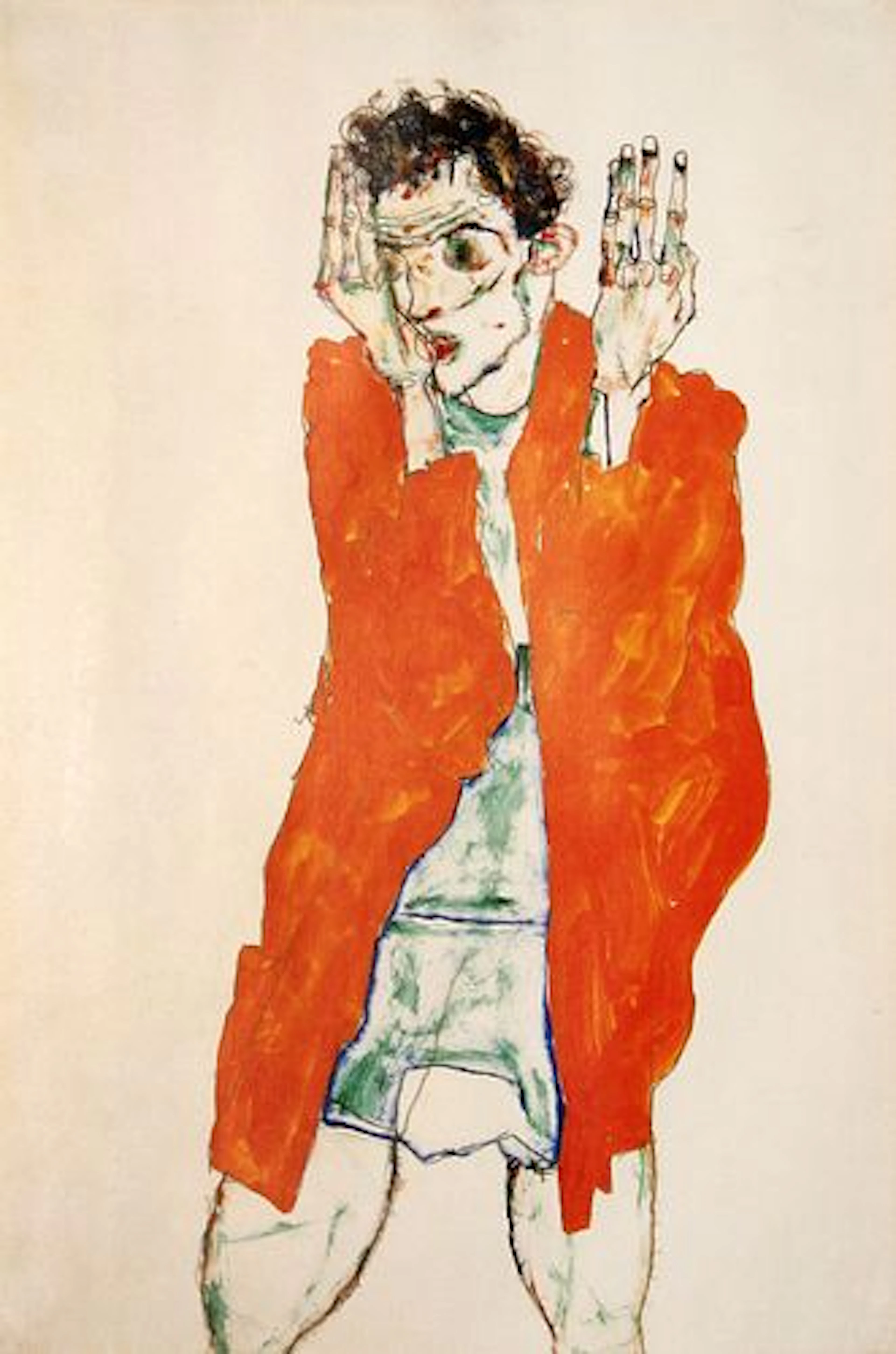 Egon Schiele (After) - Selbstdarstellung Mit Orangefarbenem Umhang