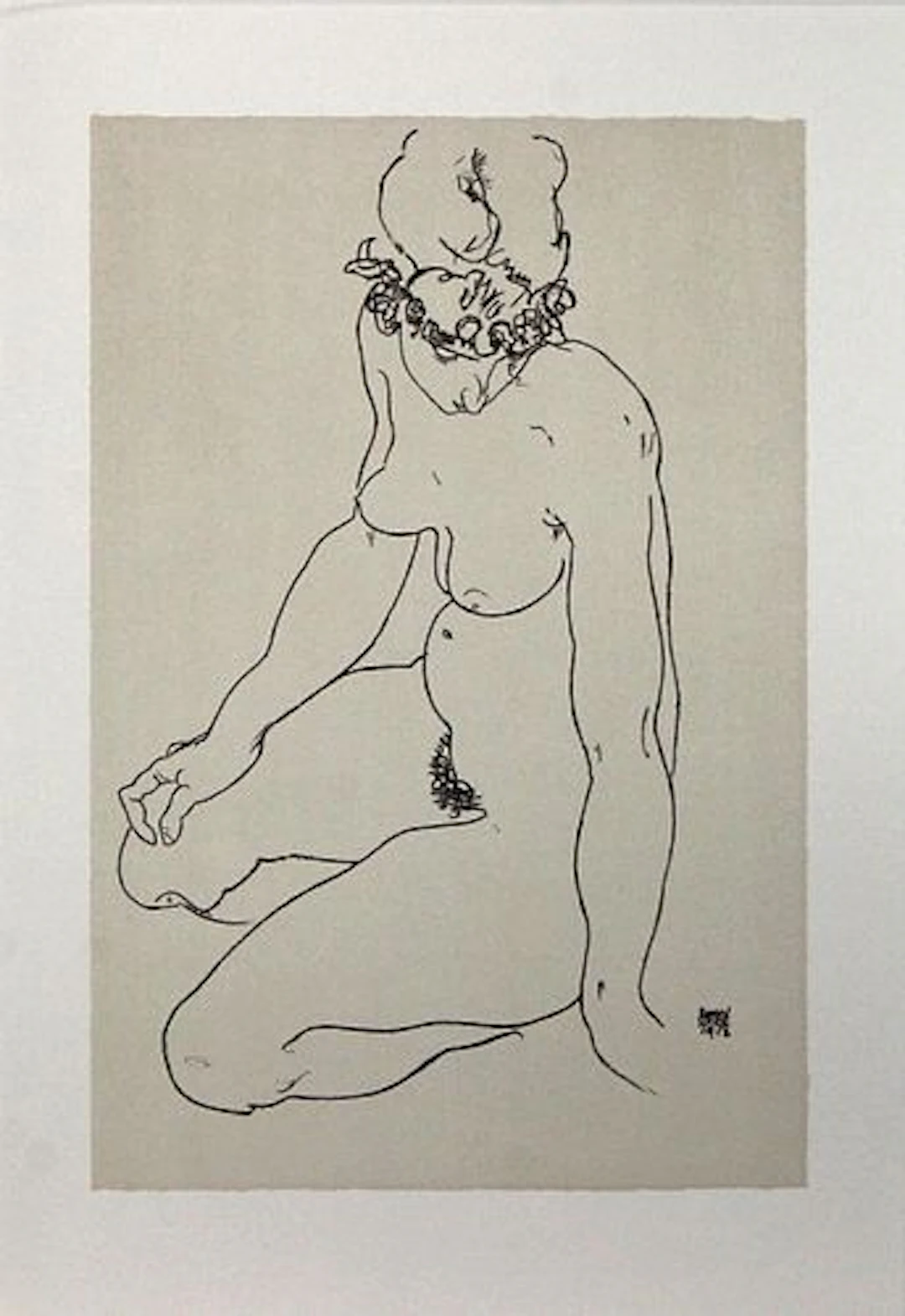 Egon Schiele (After) - Kneeling Female Nude Turning to