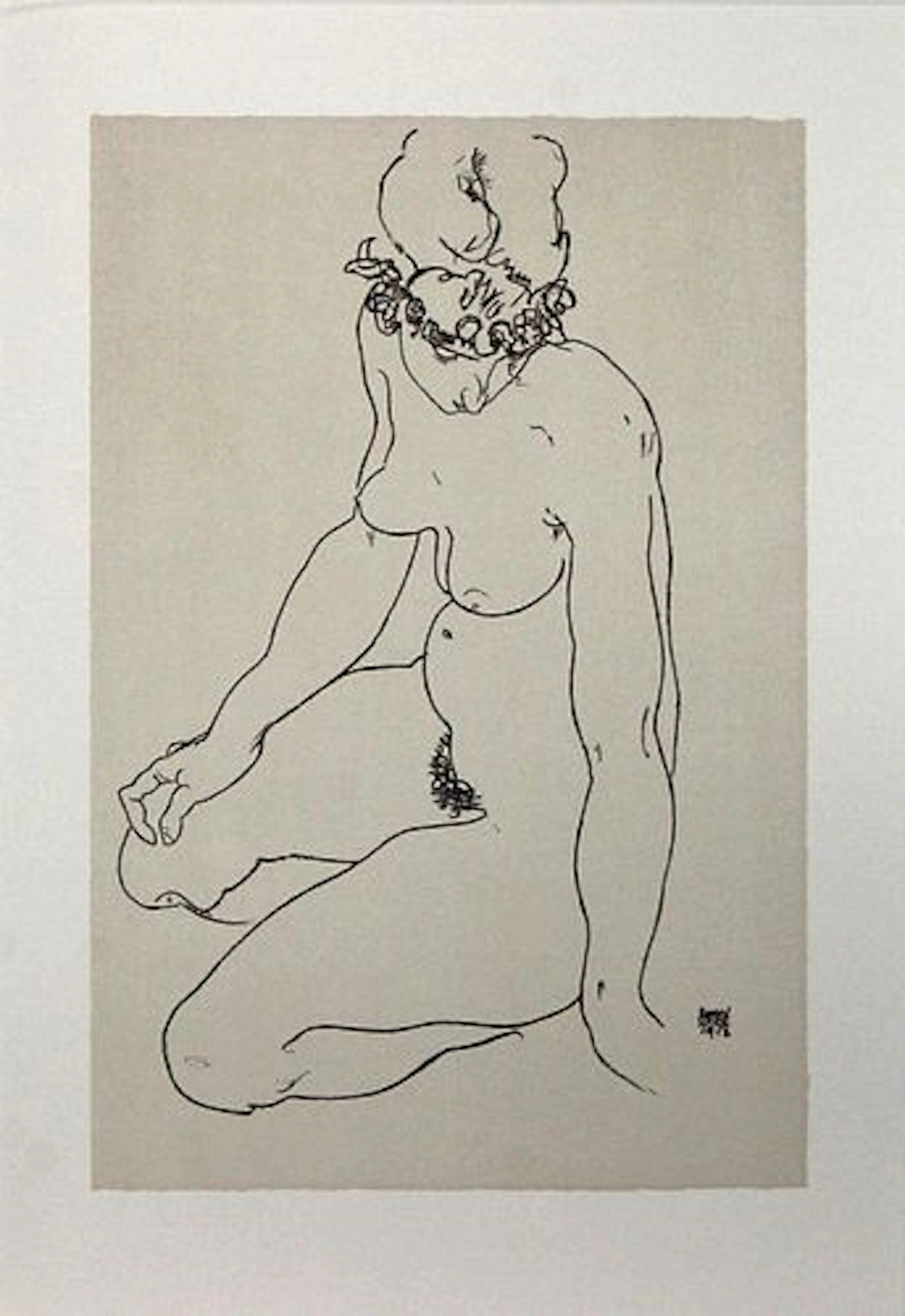 Egon Schiele (After) - Kneeling Female Nude Turning to