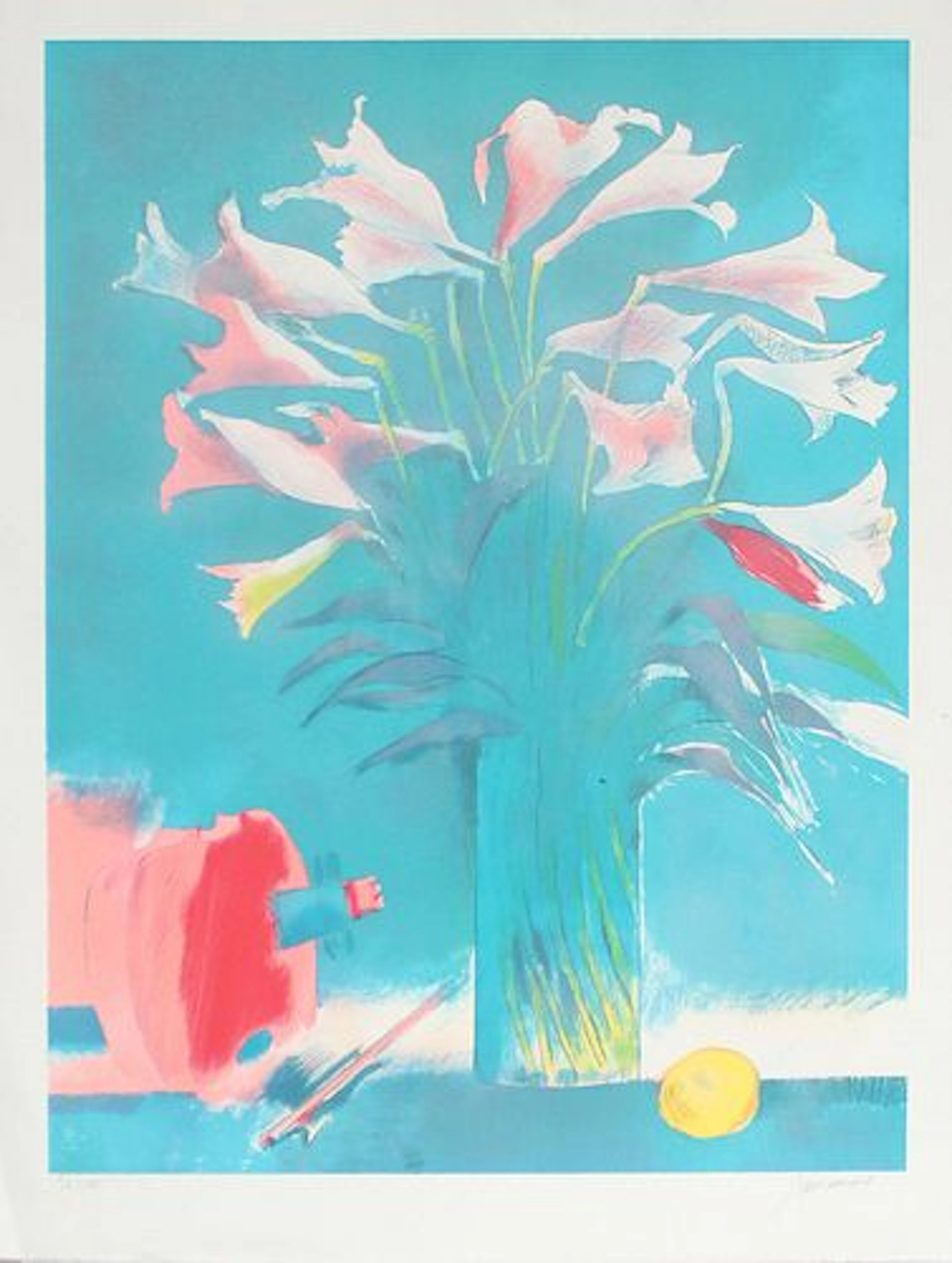 Paul Guiramand - Bouquet de Lys sur Fond Bleu
