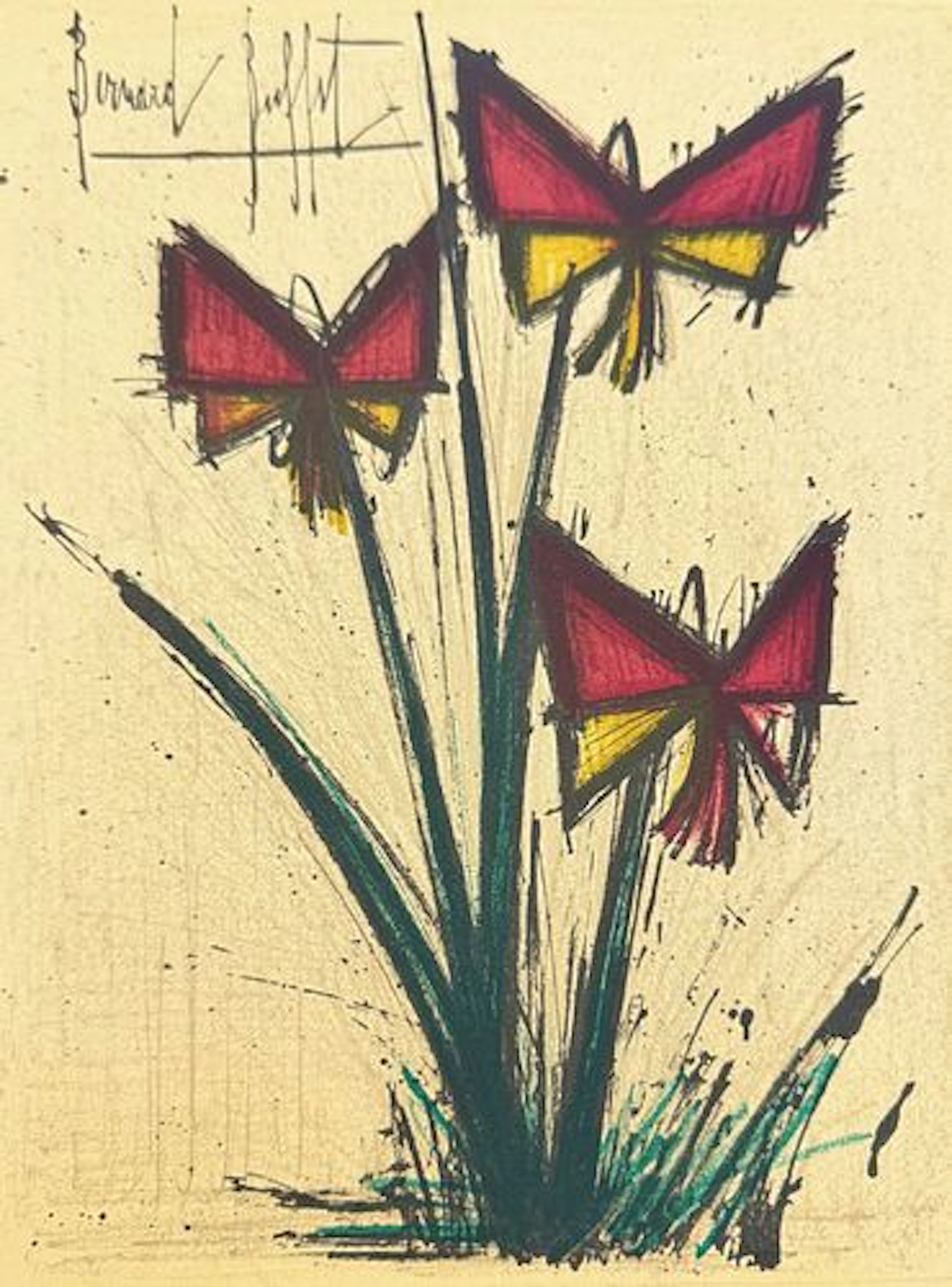 Bernard Buffet - Pensees (Red and Yellow Flowers)