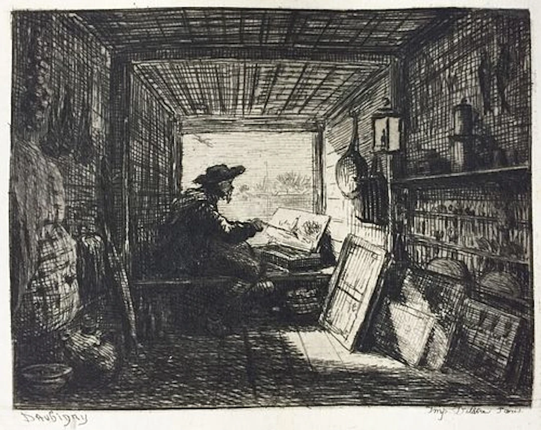 Charles-Francois Daubigny - Daubigny in His Cabin