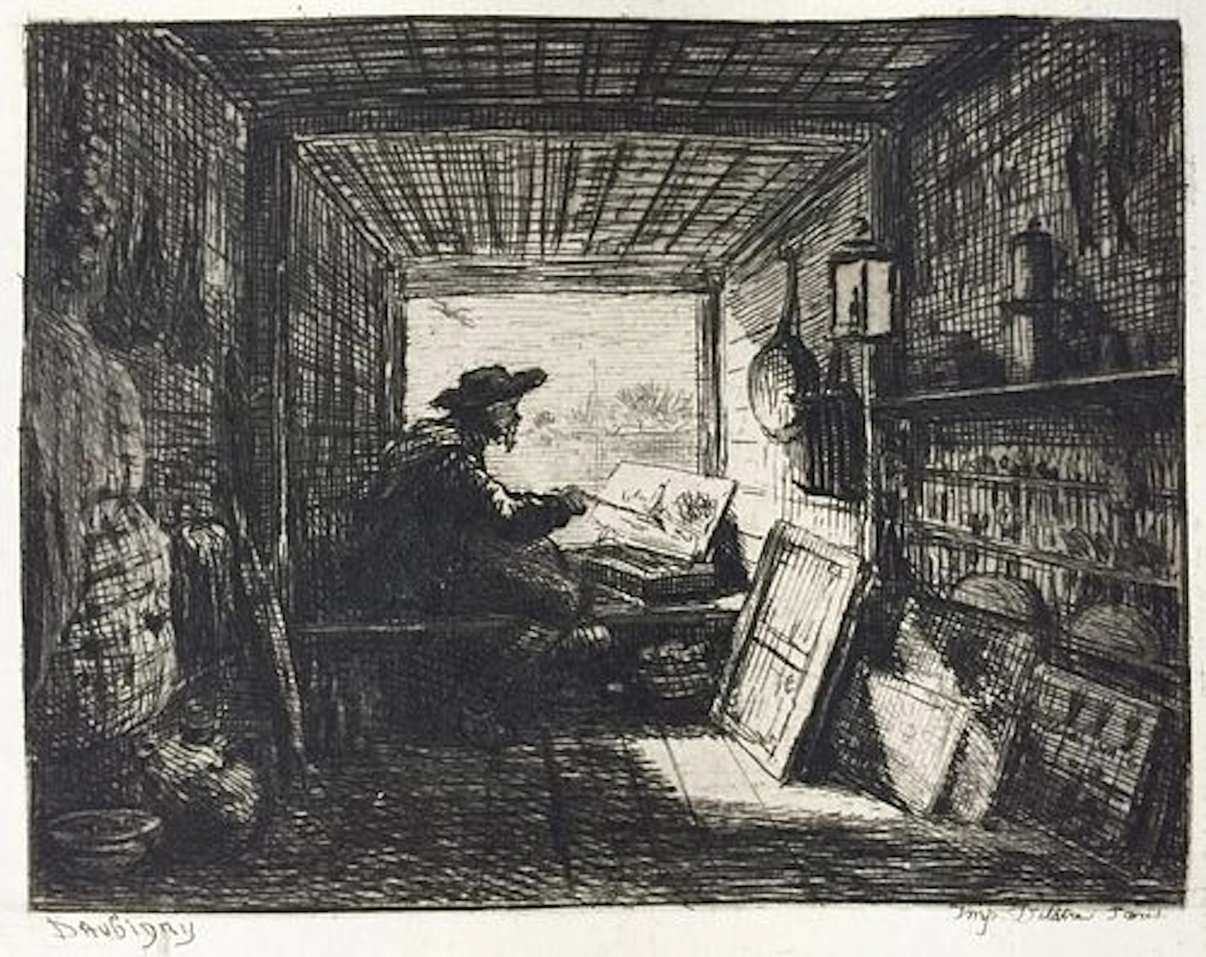 Charles-Francois Daubigny - Daubigny in His Cabin