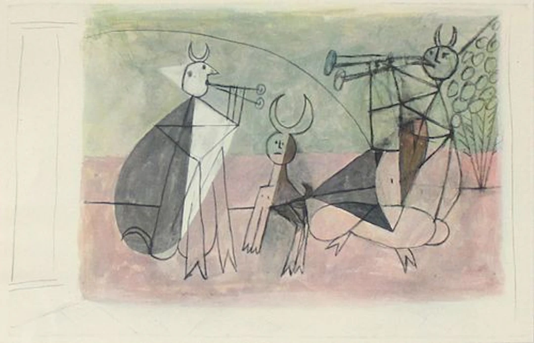Pablo Picasso - Untitled (Two Fauns Playing Flute)