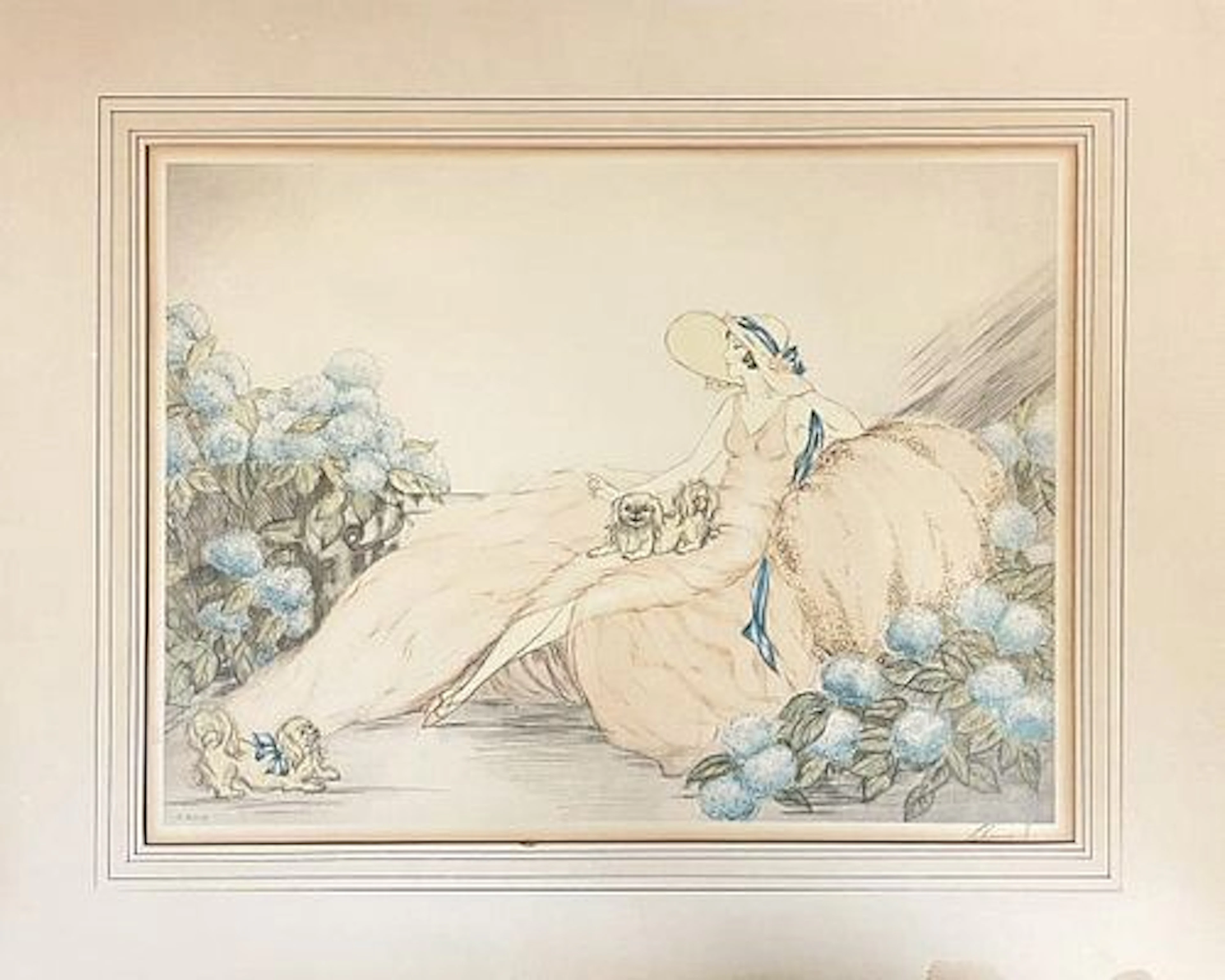 Unknown Artist (In the Style of Louis Icart) - Lady With Blue Flowers