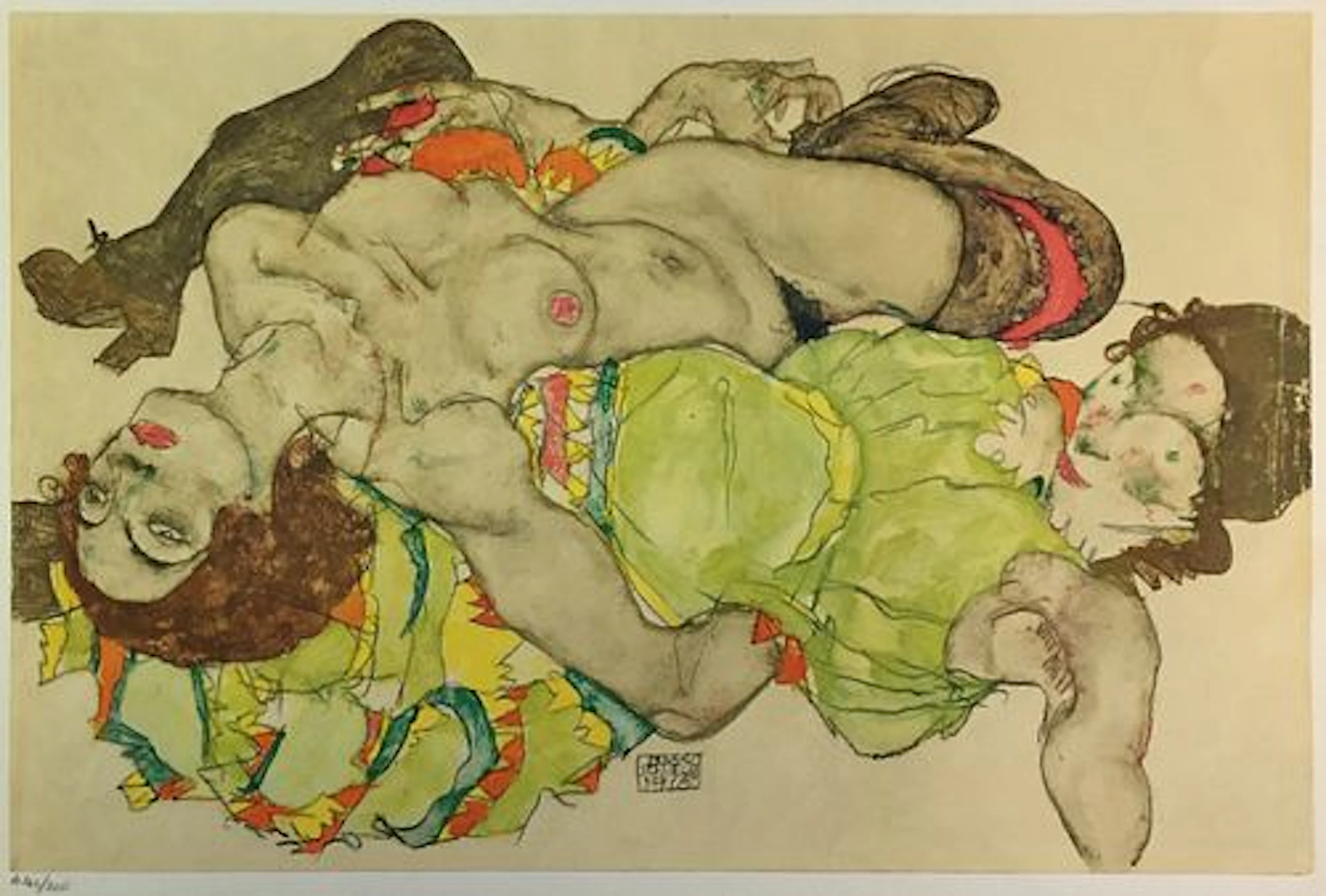 Egon Schiele (After) - Two Reclining Models Entwined